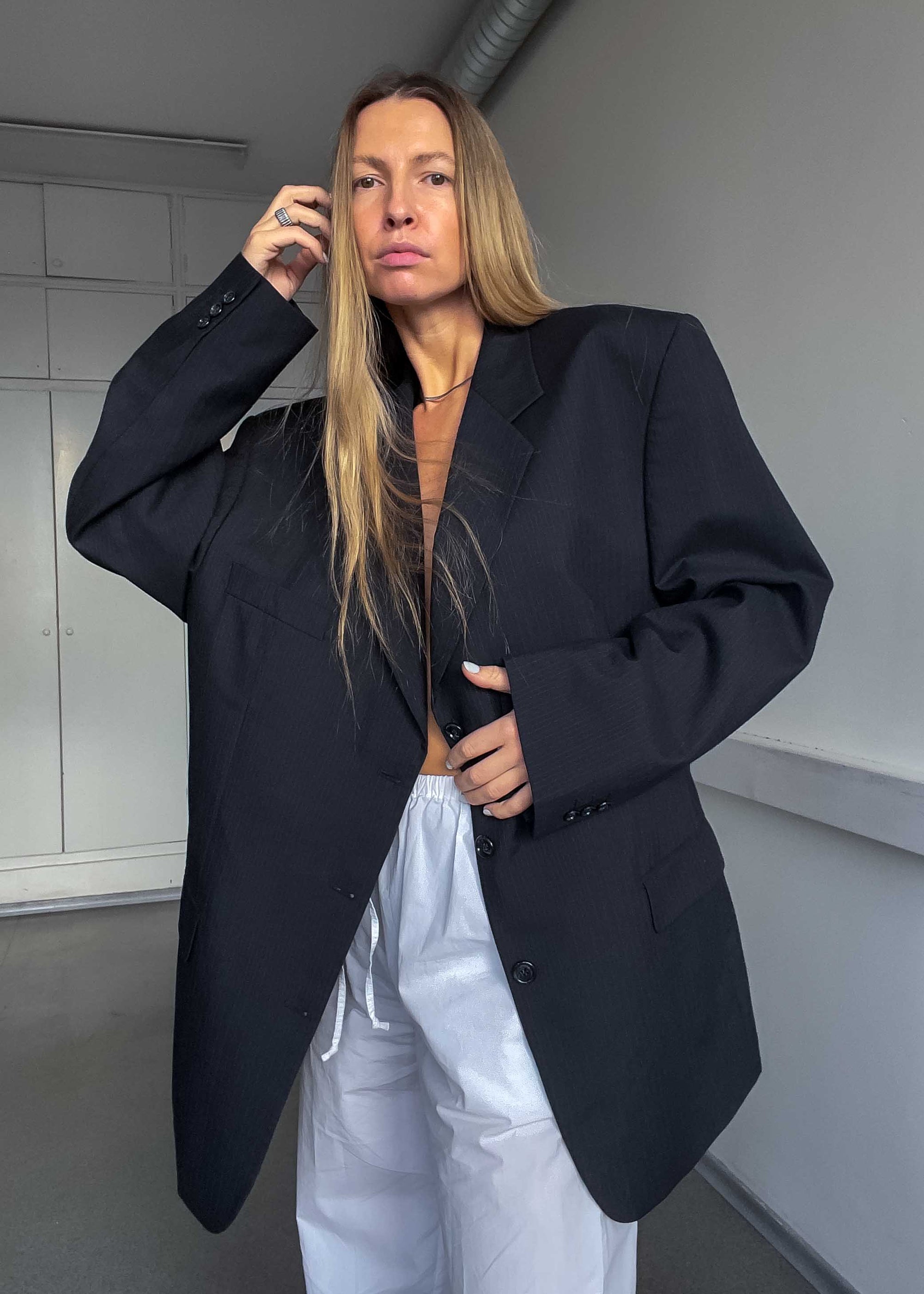 Vintage Black Striped Oversized Blazer