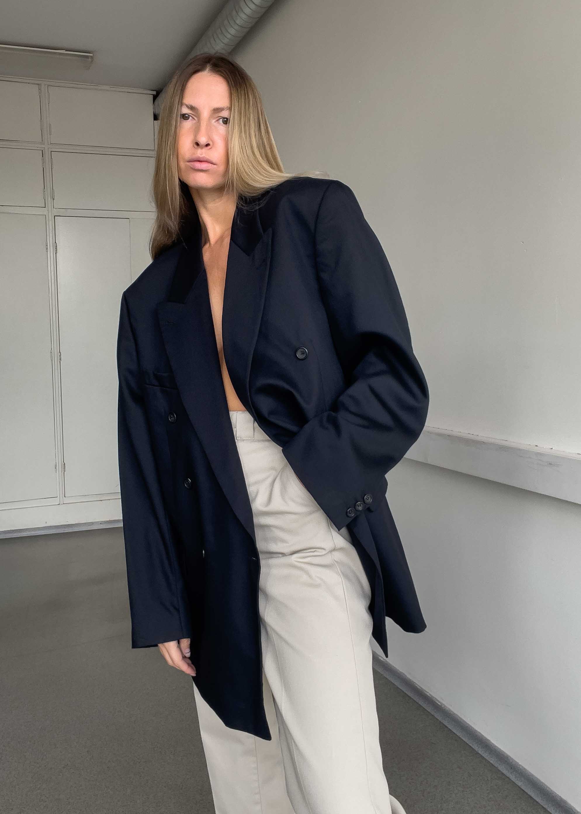 Vintage Blue Oversized Double Breasted Blazer