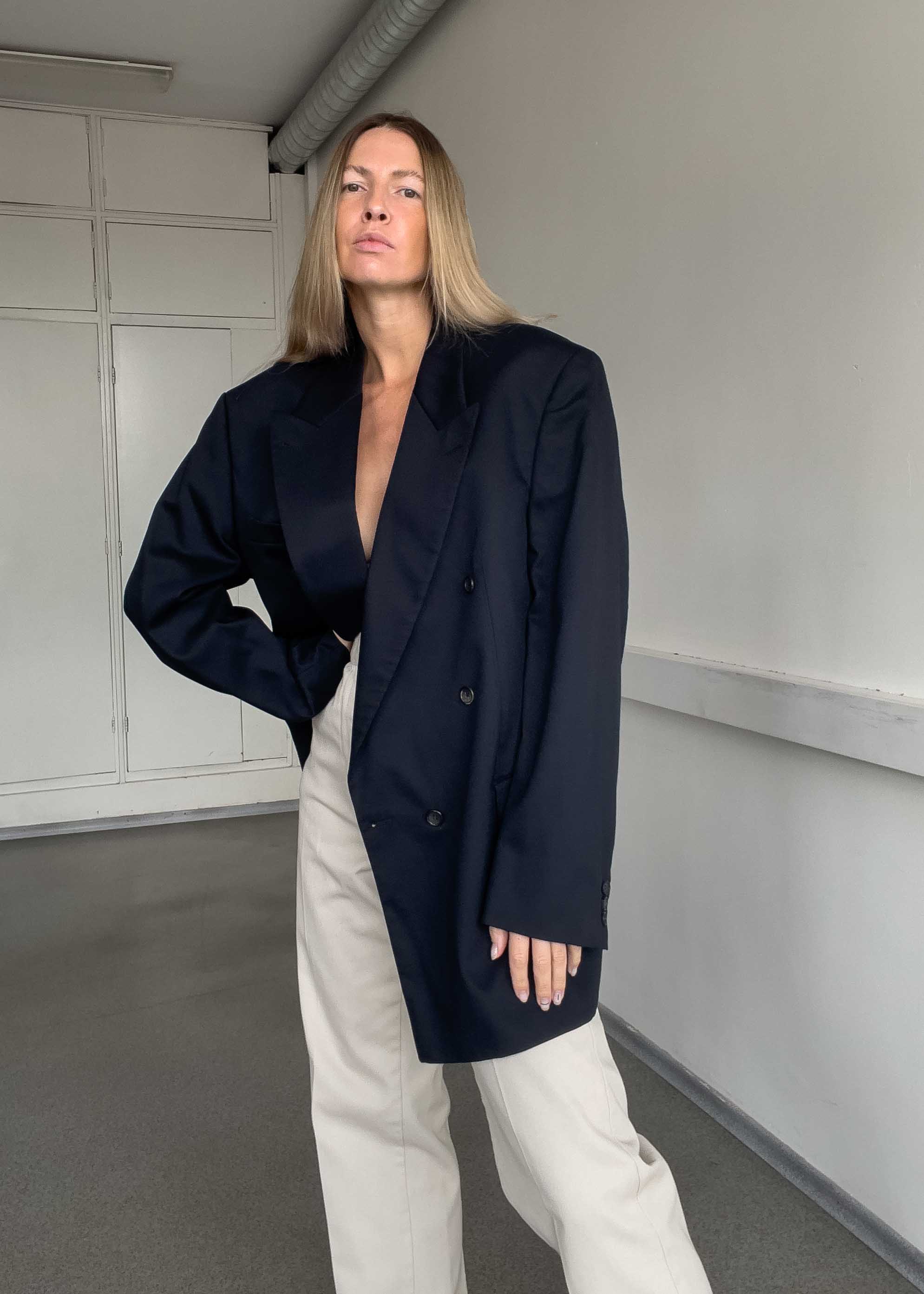Vintage Blue Oversized Double Breasted Blazer