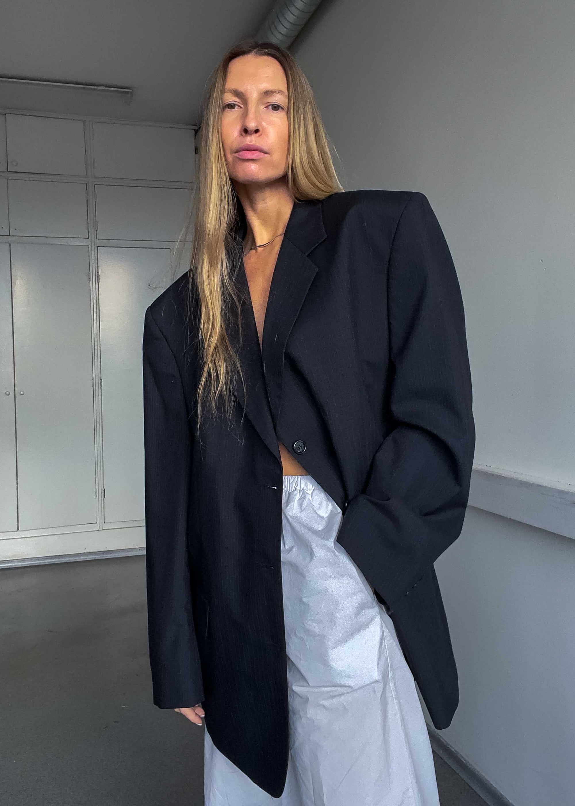 Vintage Black Striped Oversized Blazer