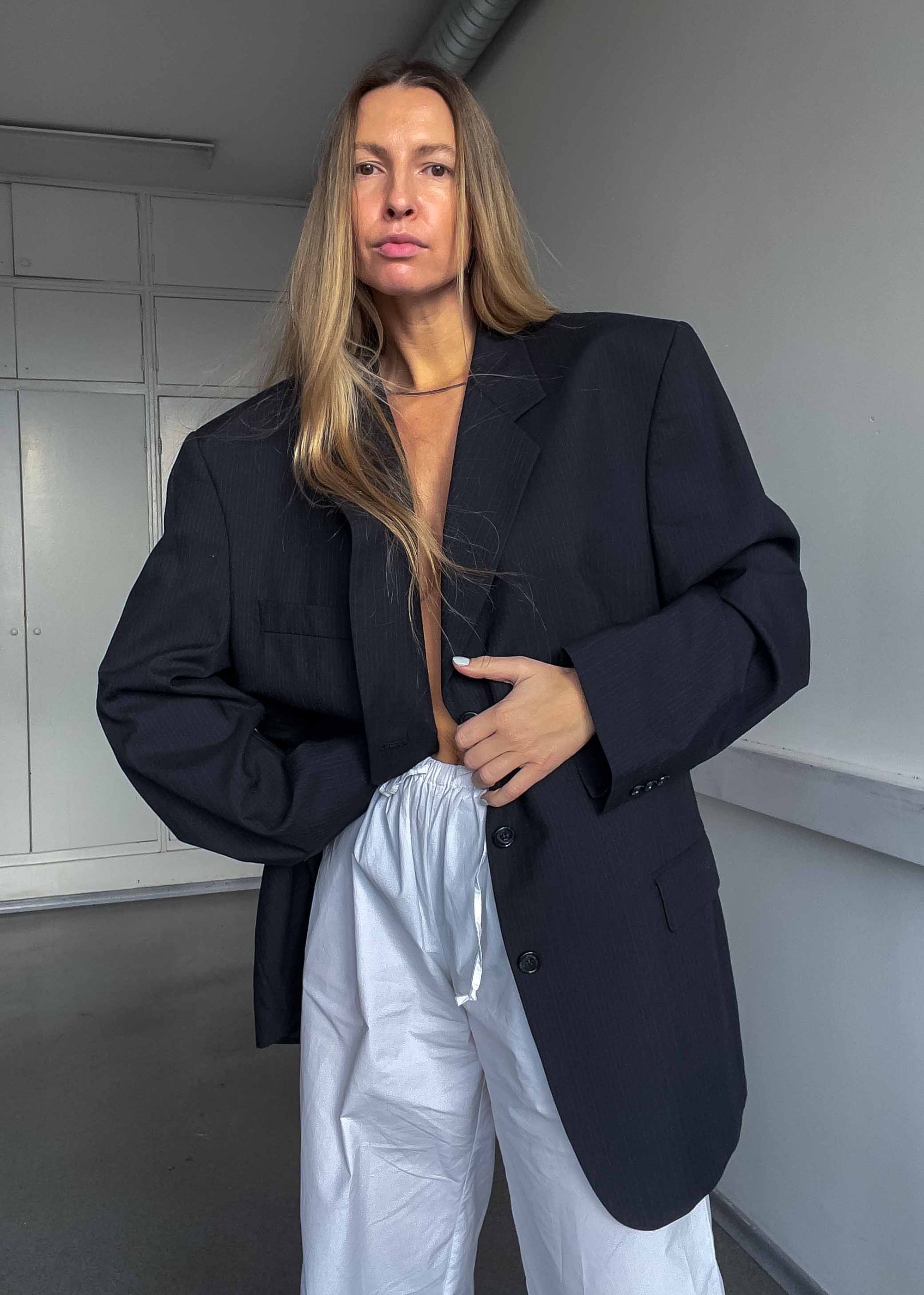 Vintage Black Striped Oversized Blazer