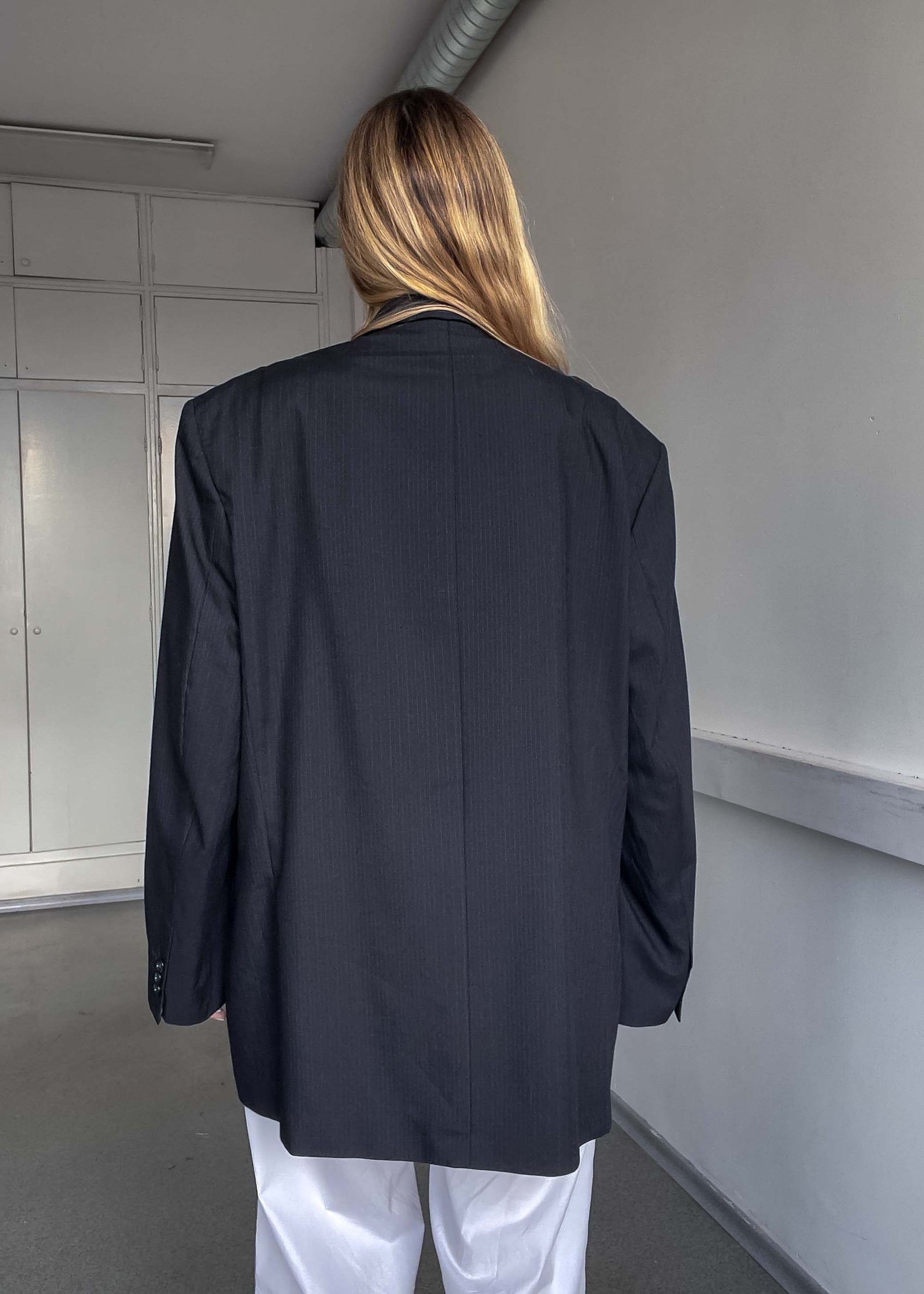Vintage Black Striped Oversized Blazer