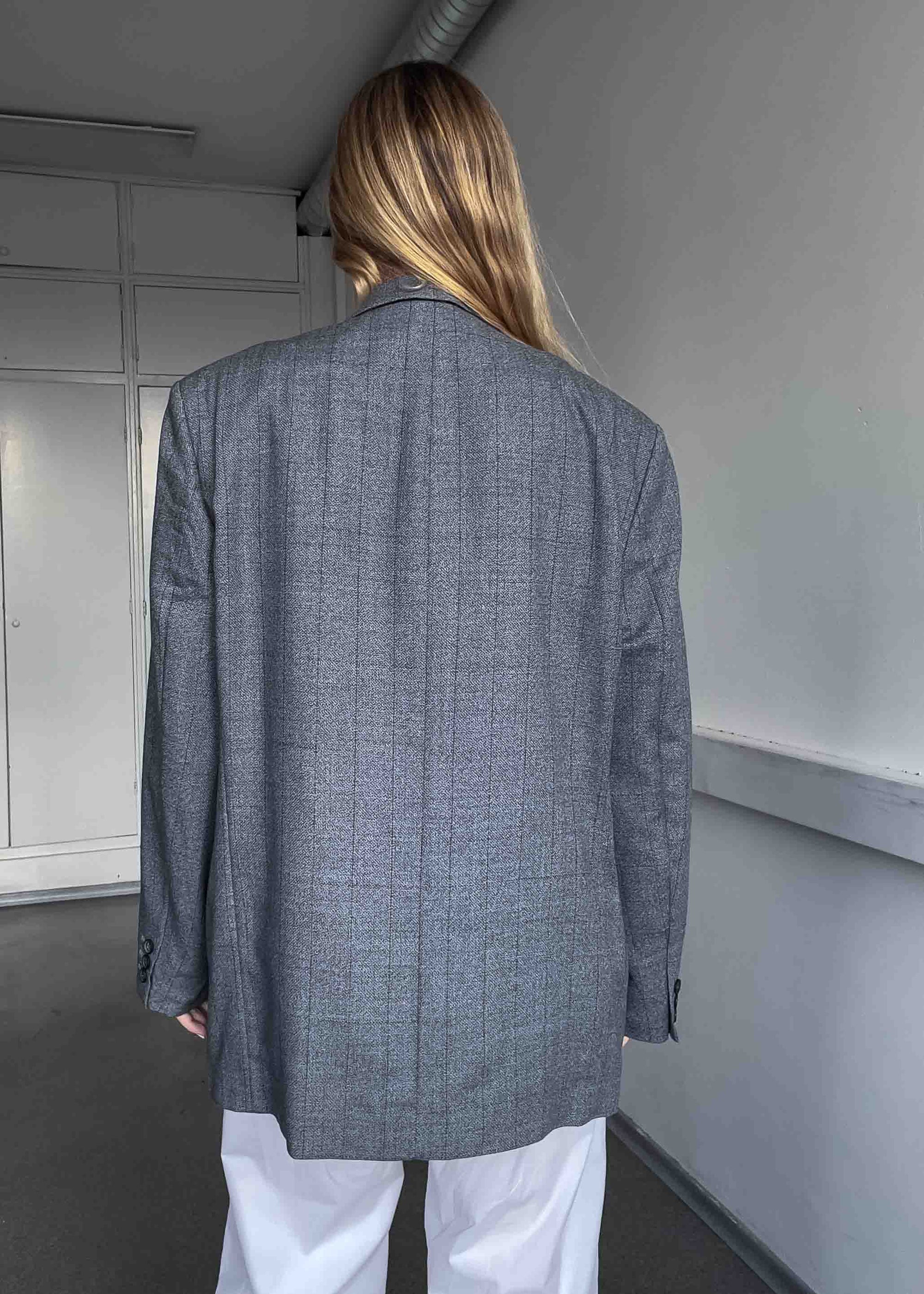 Vintage Light Grey Checked Oversized 100% WOOL Blazer