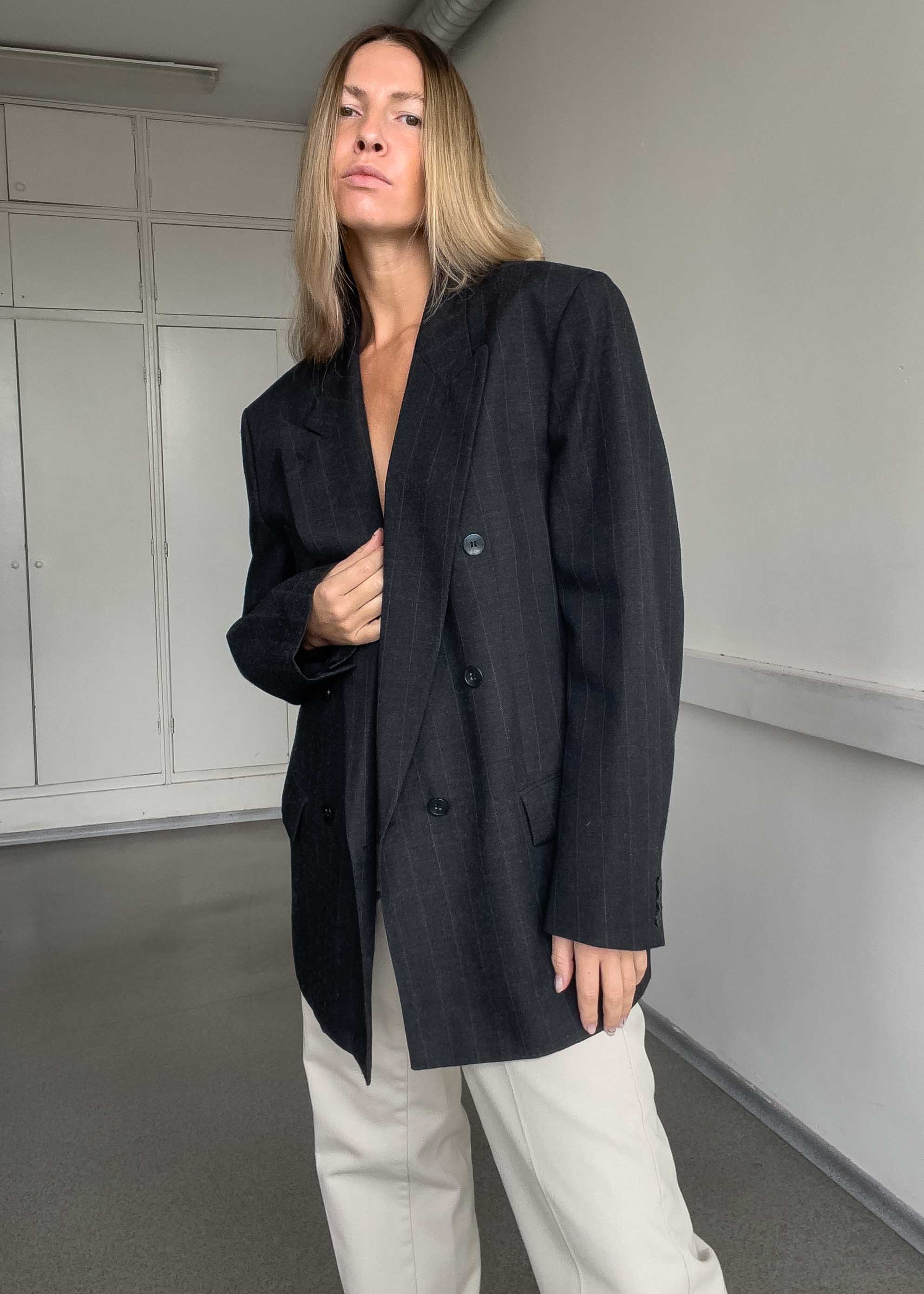 Vintage Grey Oversized Double Breasted Blazer