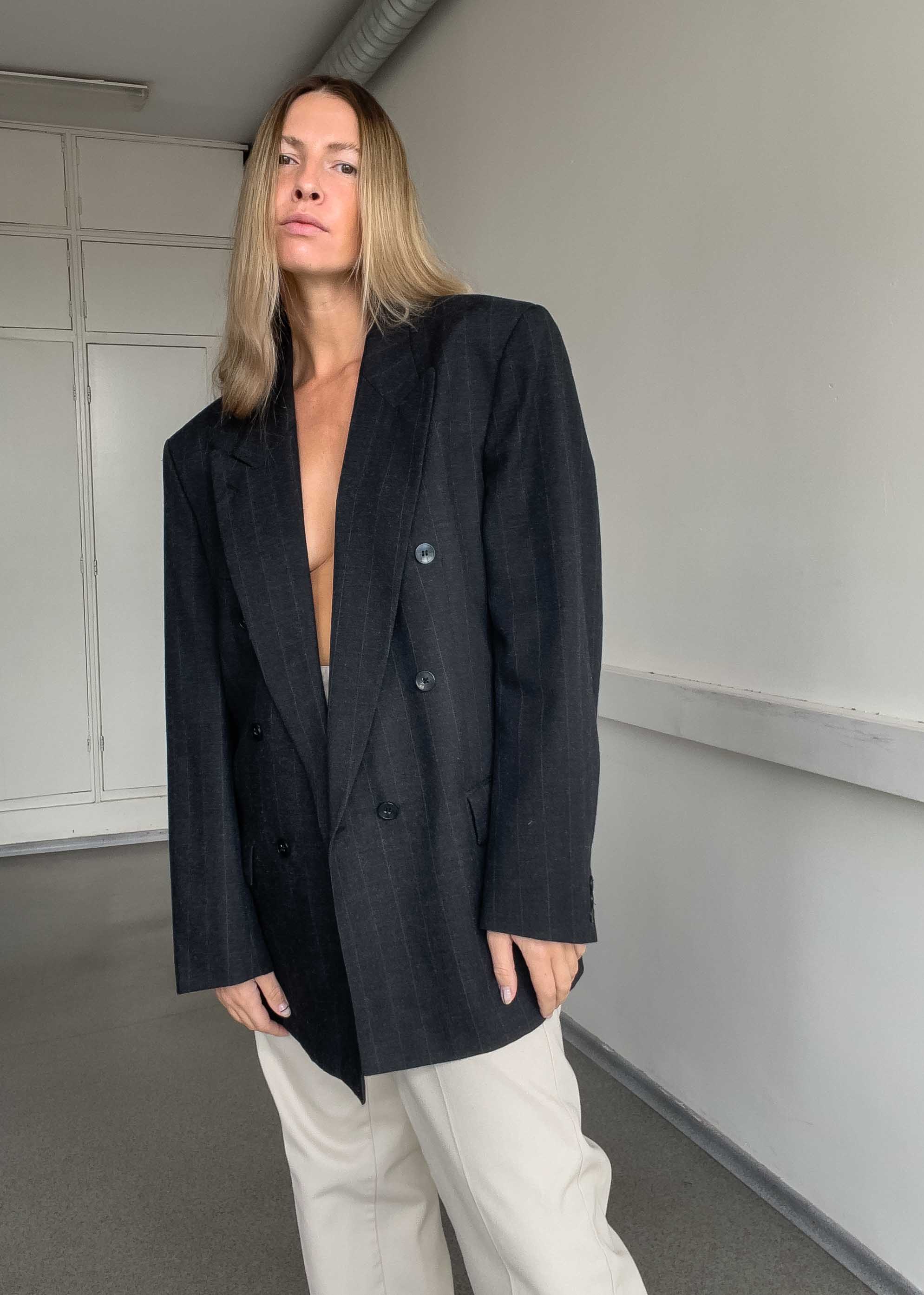 Vintage Grey Oversized Double Breasted Blazer