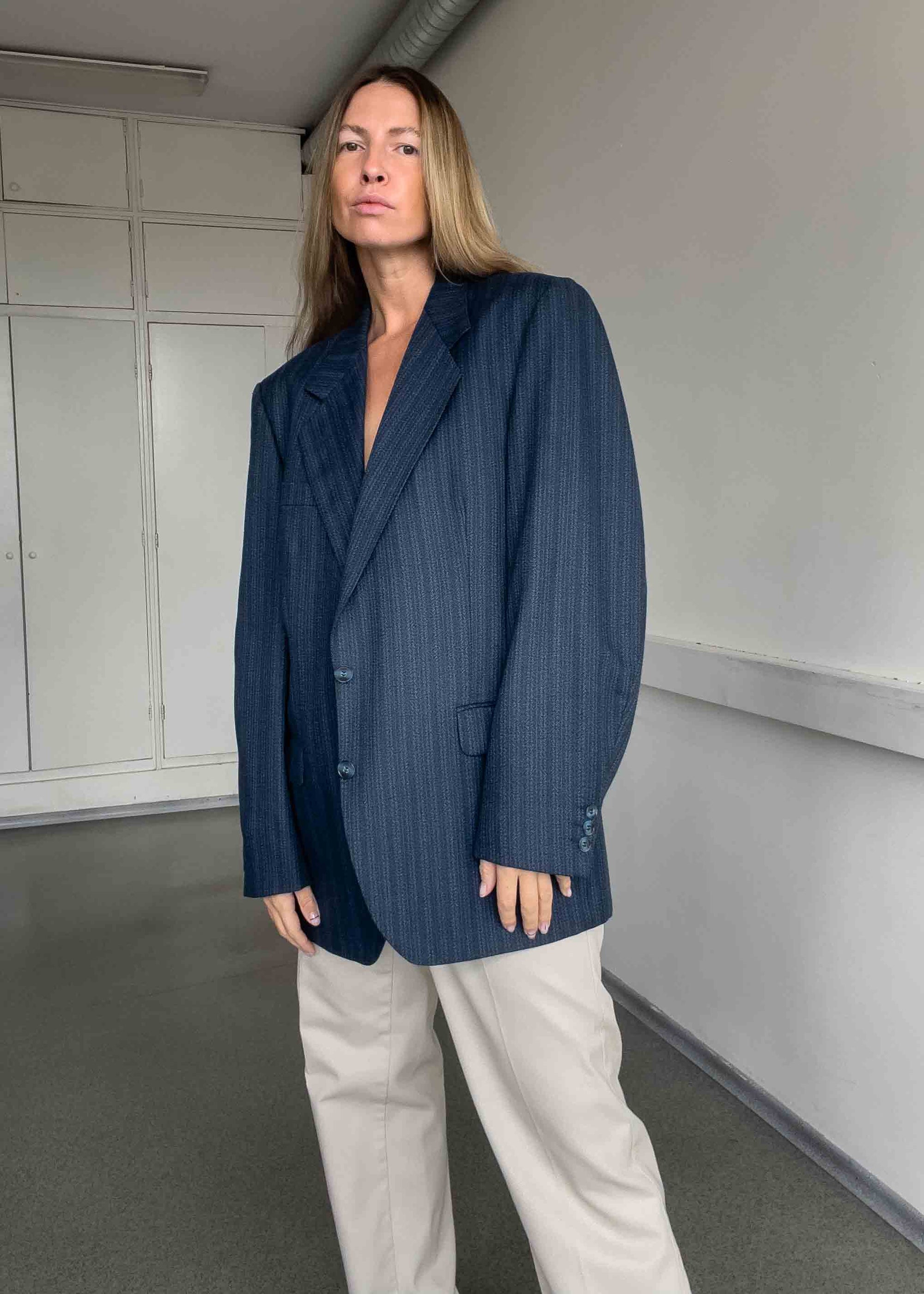 Vintage Blue Stripy Oversized Blazer