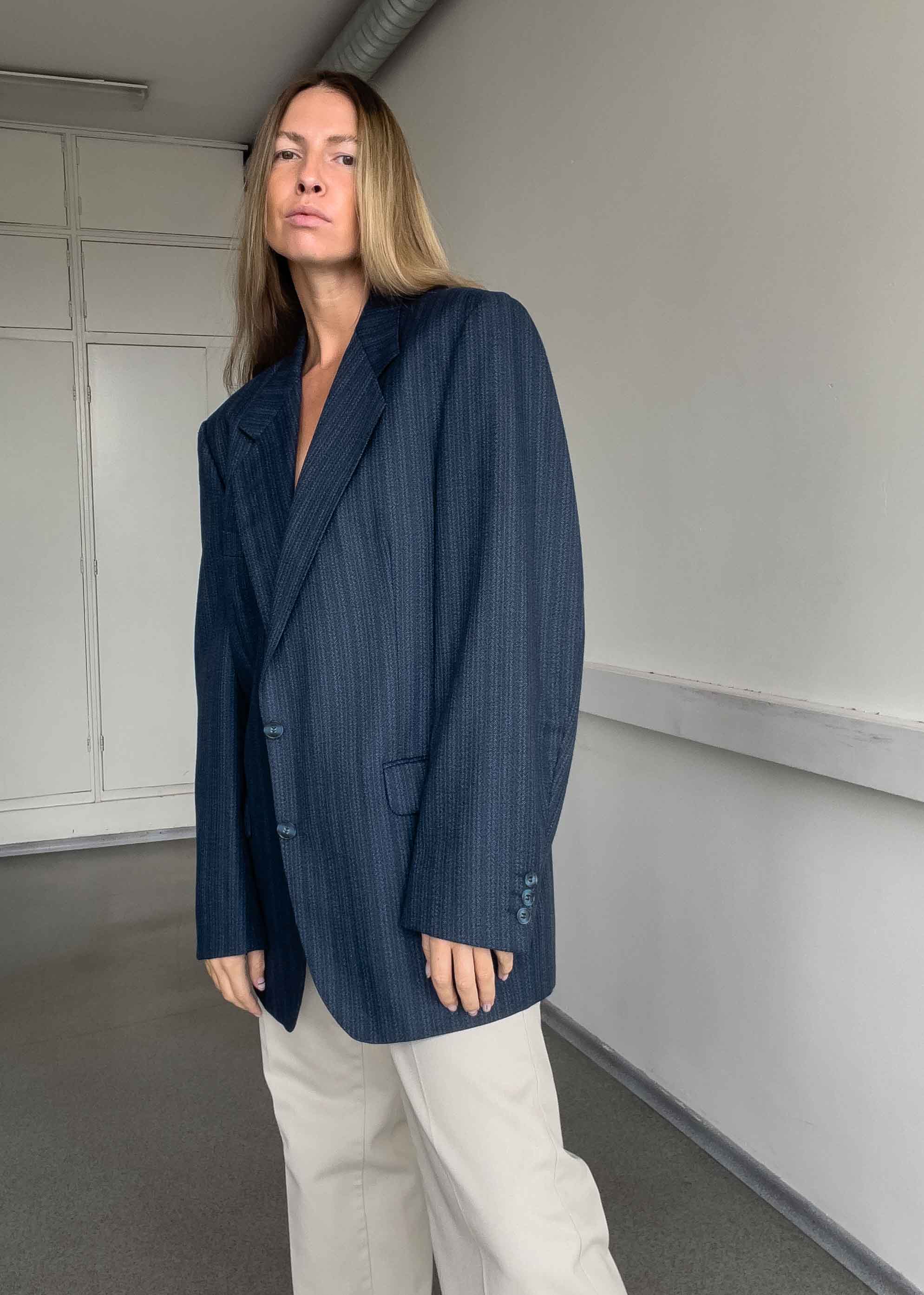 Vintage Blue Stripy Oversized Blazer