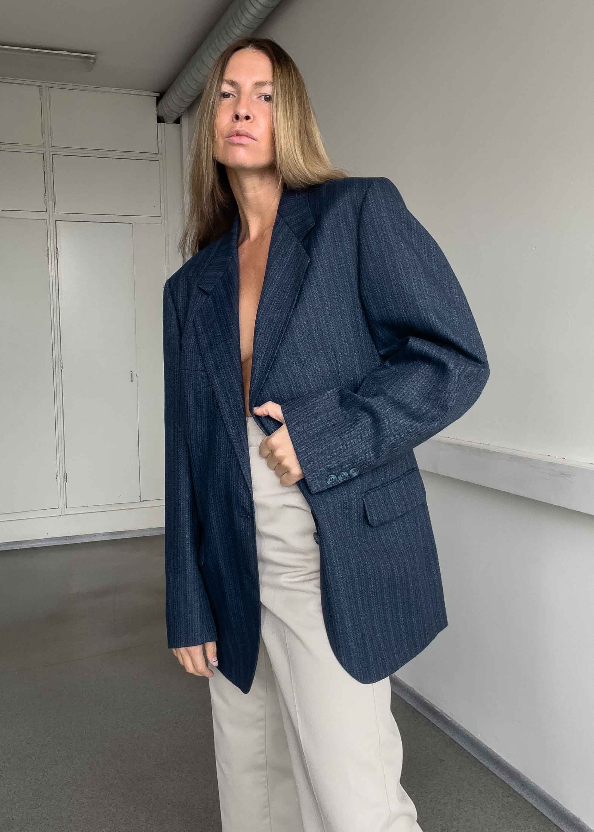 Vintage Blue Stripy Oversized Blazer