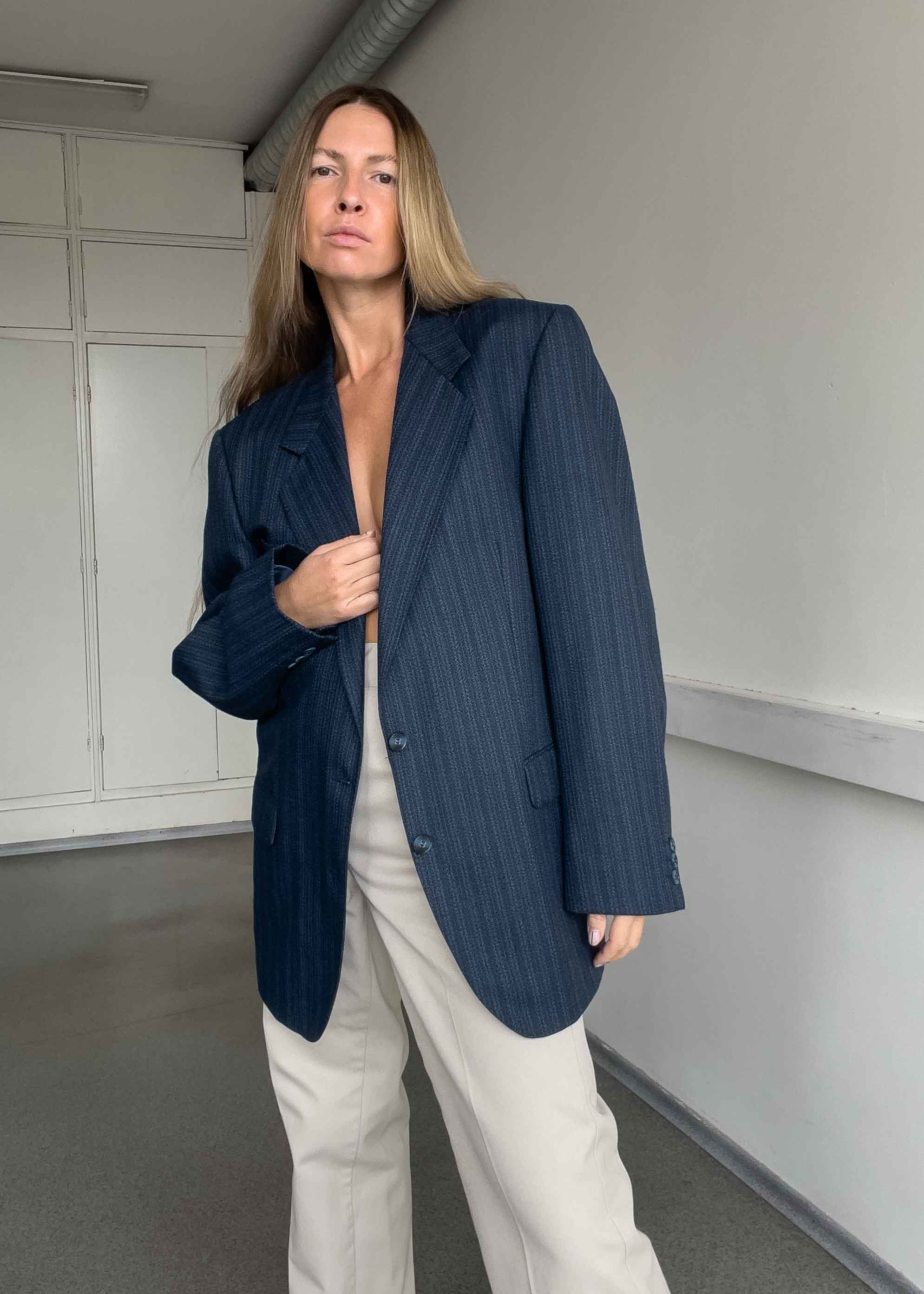 Vintage Blue Stripy Oversized Blazer