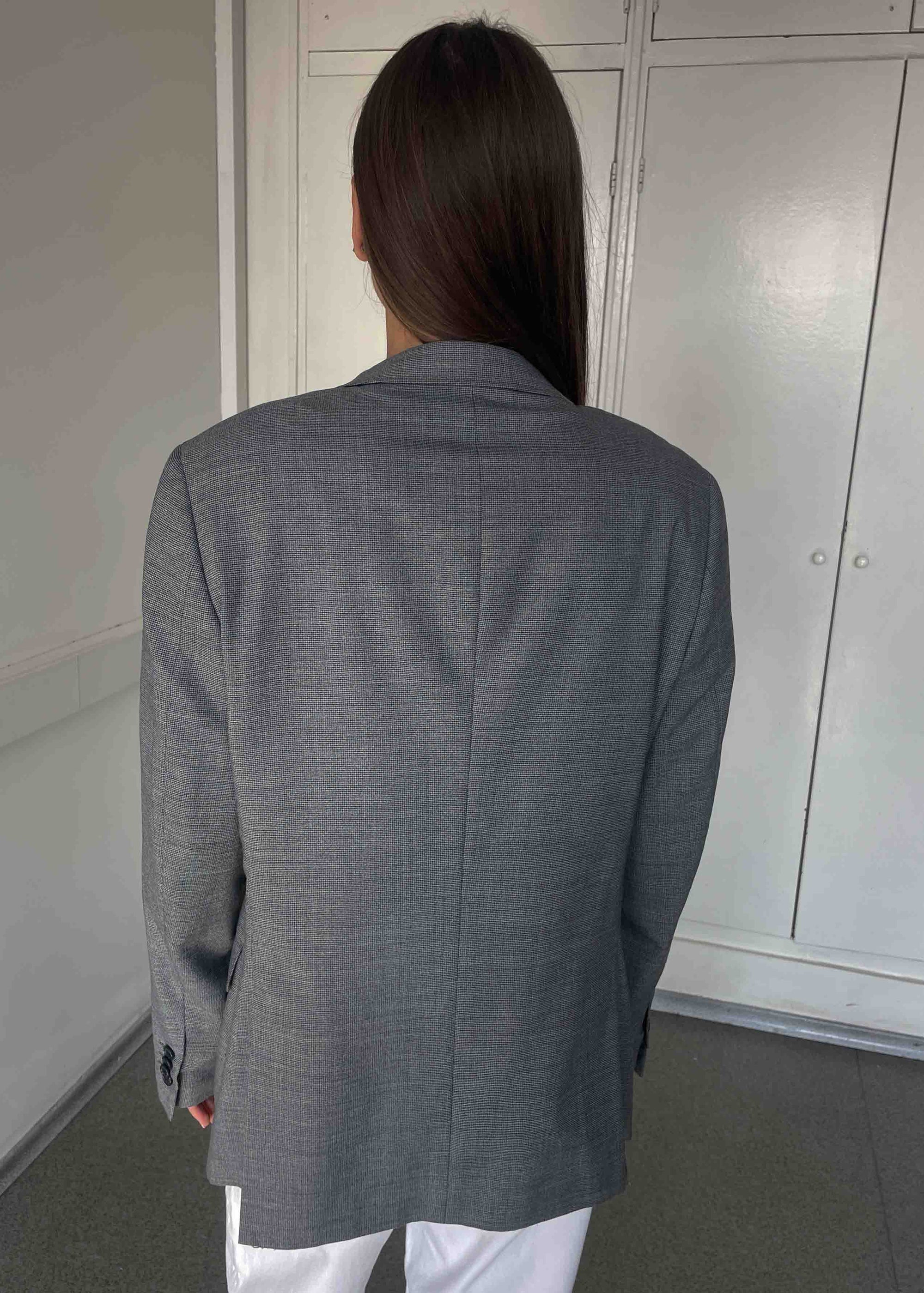 Vintage Light Grey Patterned Oversized Blazer