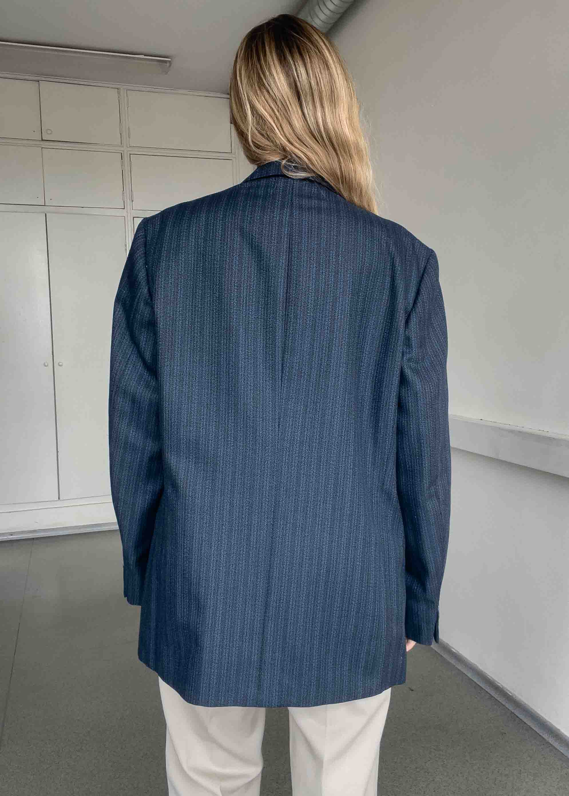 Vintage Blue Stripy Oversized Blazer