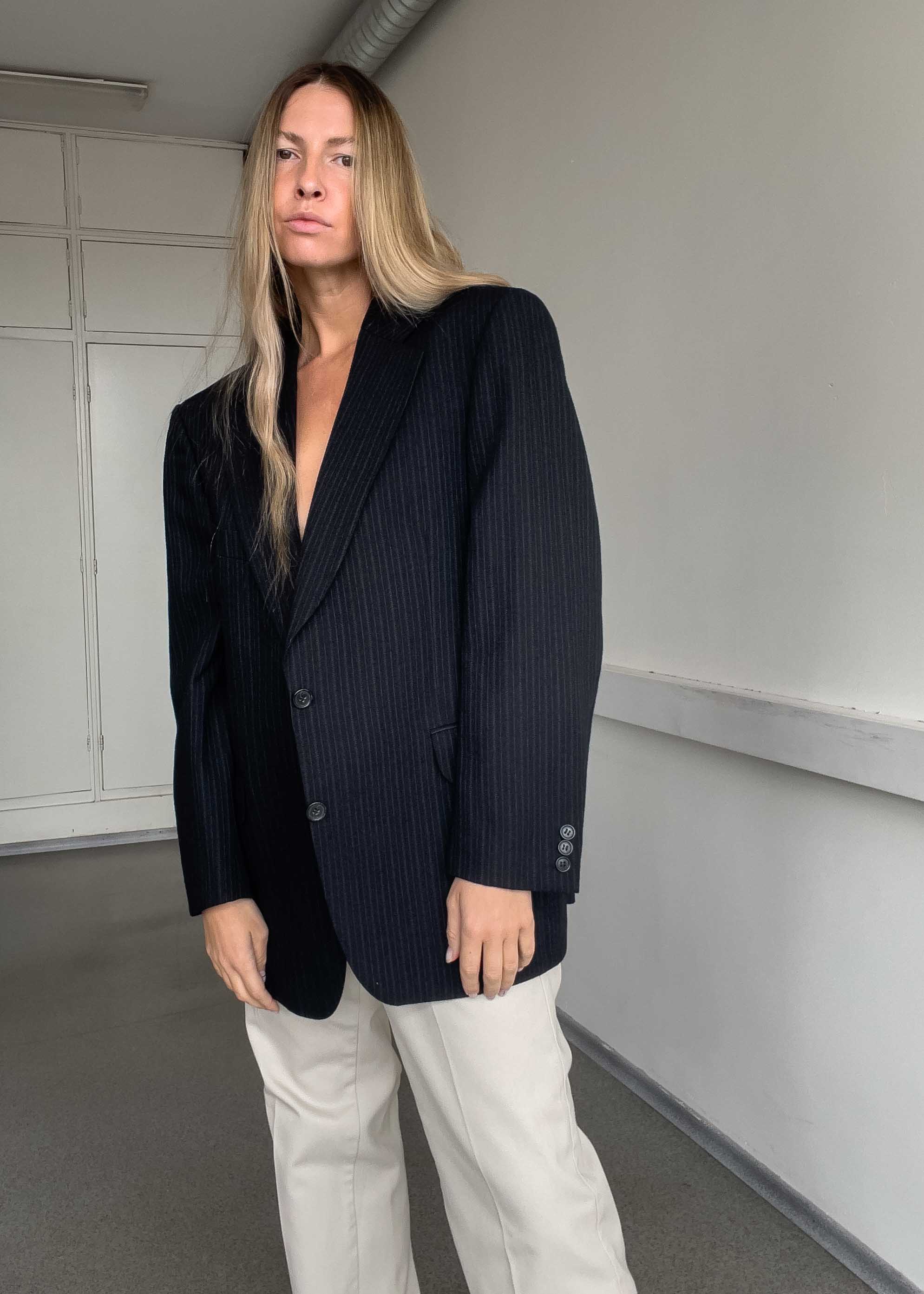 Vintage Black Stripy Oversized Blazer