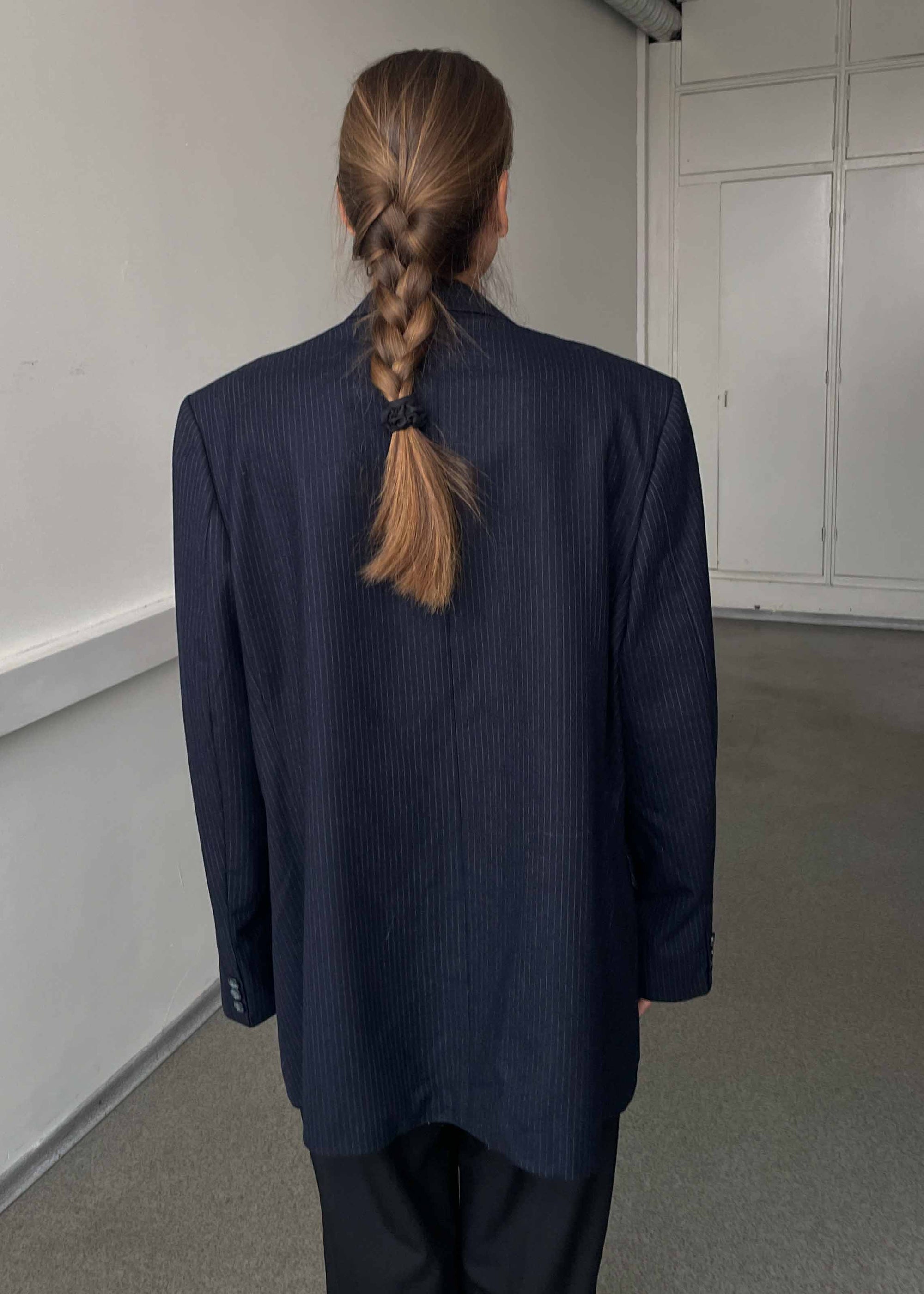 Vintage Navy Blue Pinstripe Oversized 100% WOOL Blazer