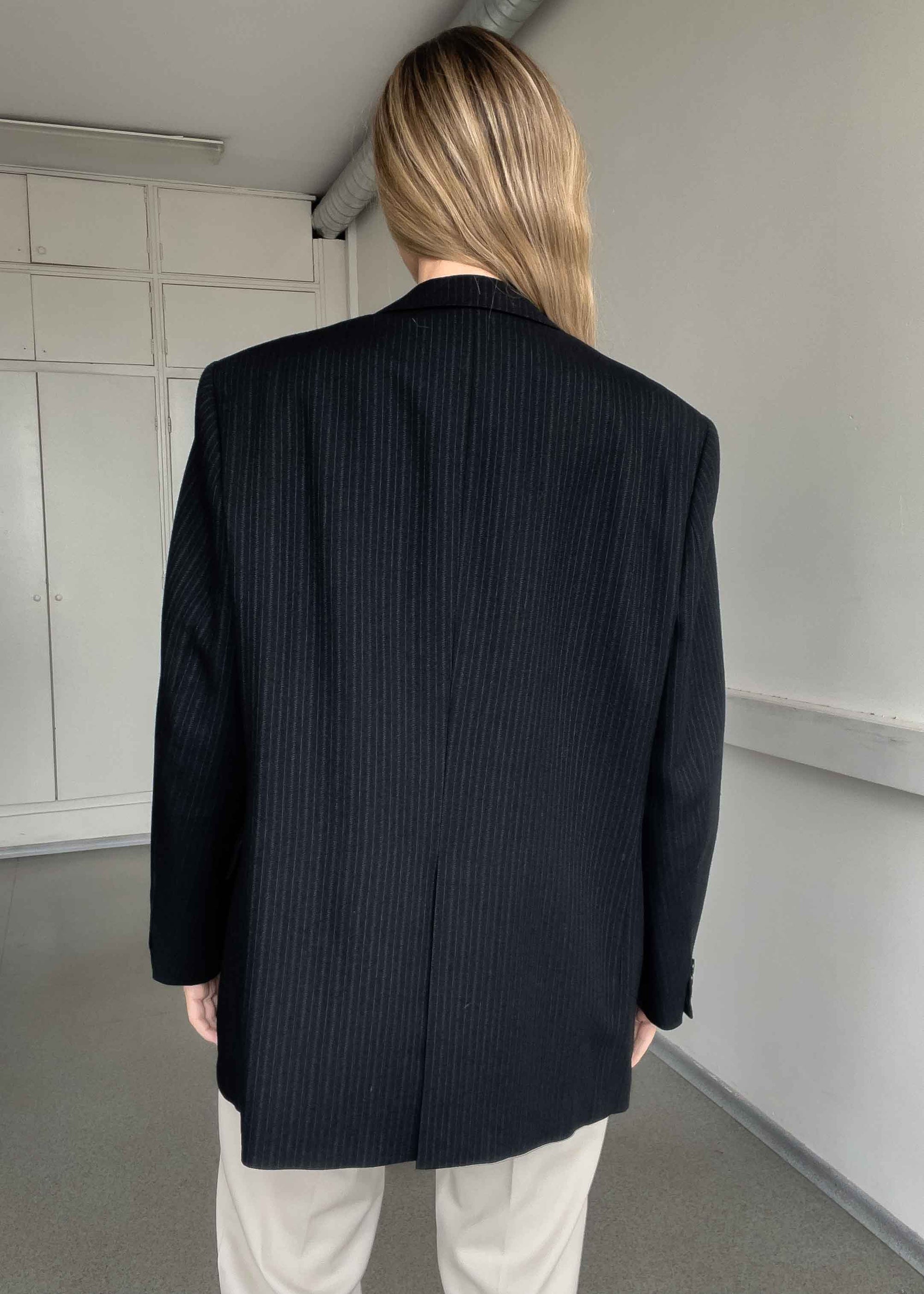 Vintage Black Stripy Oversized Blazer