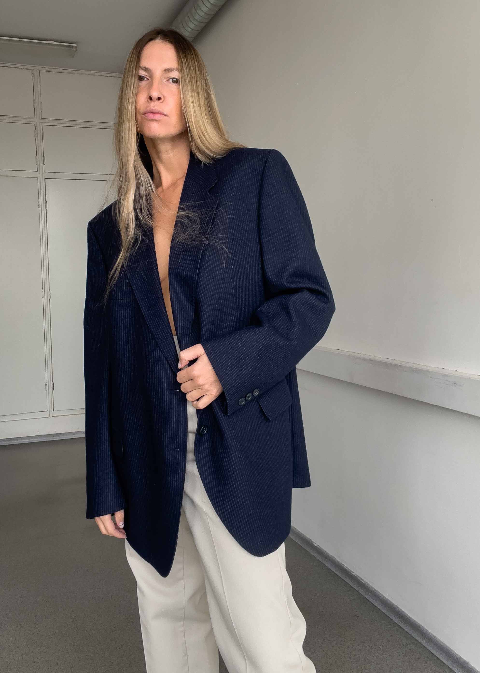 Vintage Blue Stripy Oversized Blazer