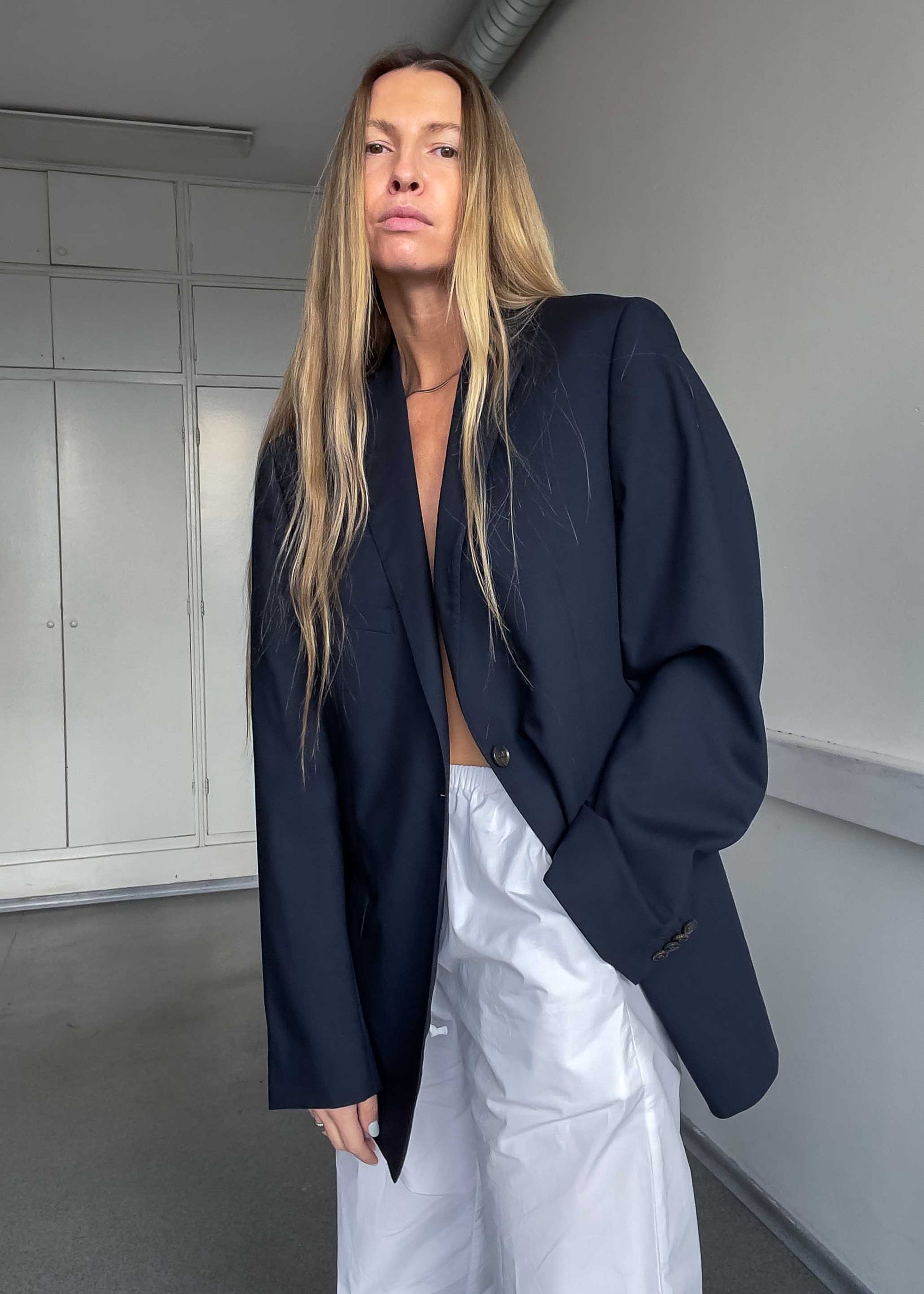 Vintage Navy Blue Oversized 100% WOOL Blazer