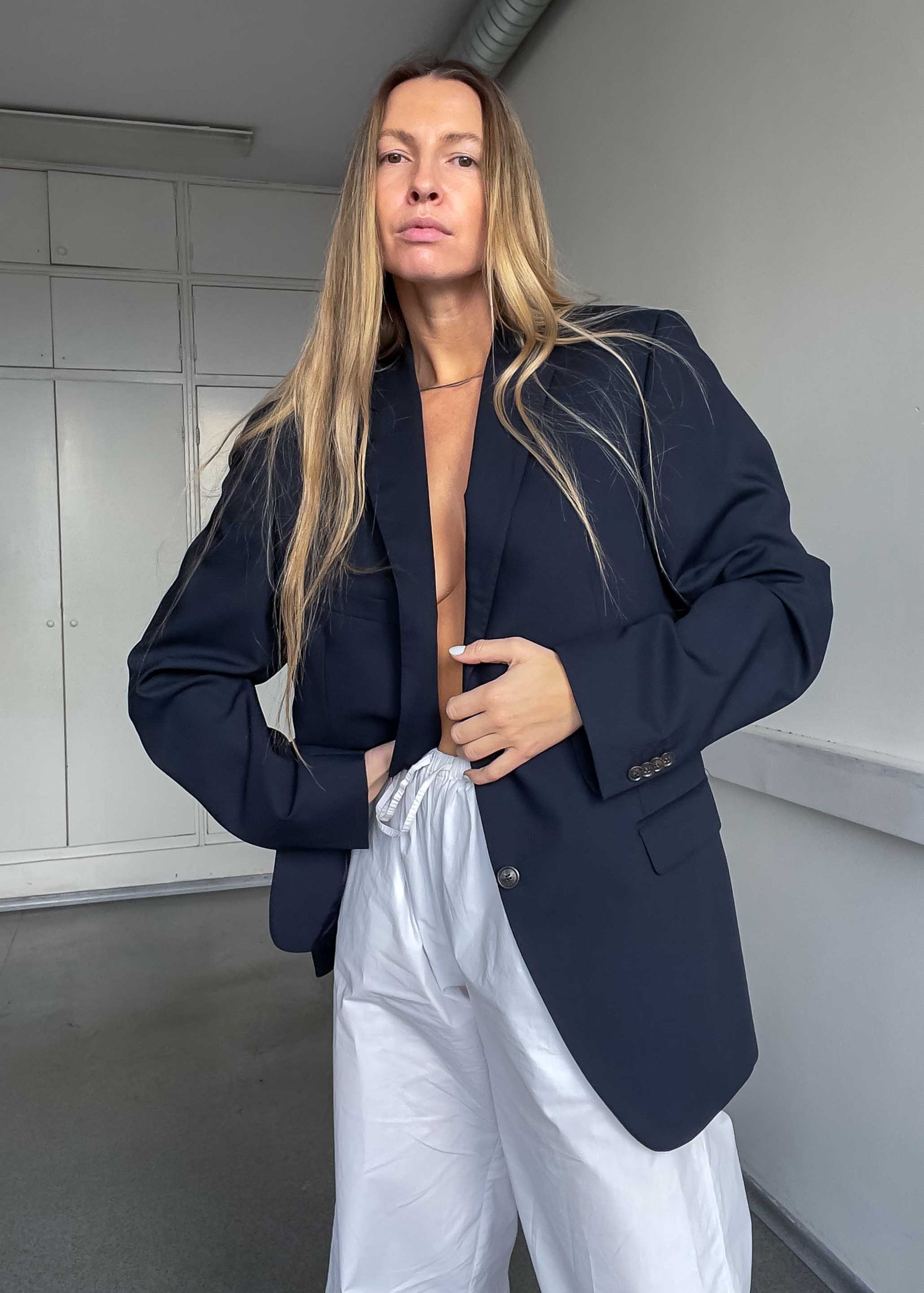 Vintage Navy Blue Oversized 100% WOOL Blazer