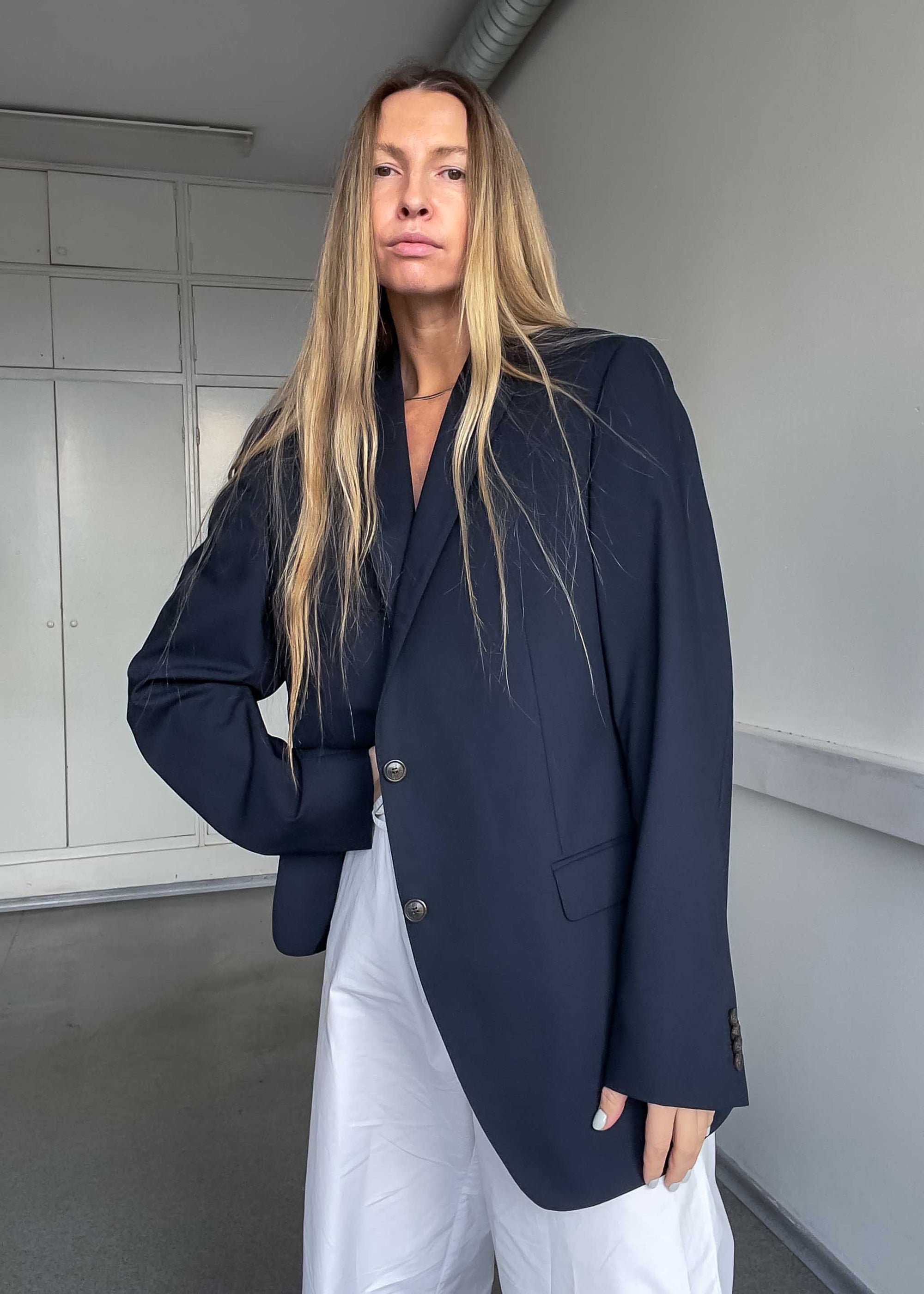 Vintage Navy Blue Oversized 100% WOOL Blazer