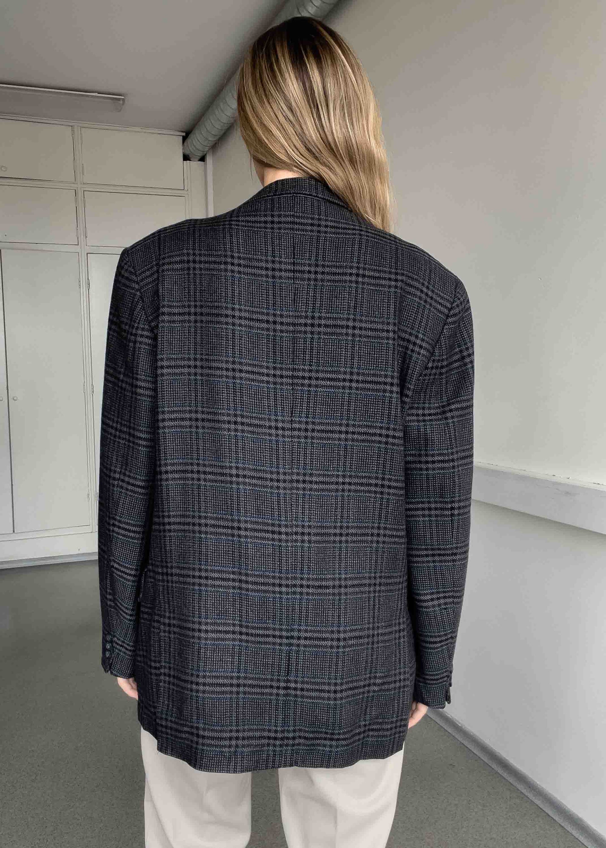 Vintage Grey Checked Oversized Blazer