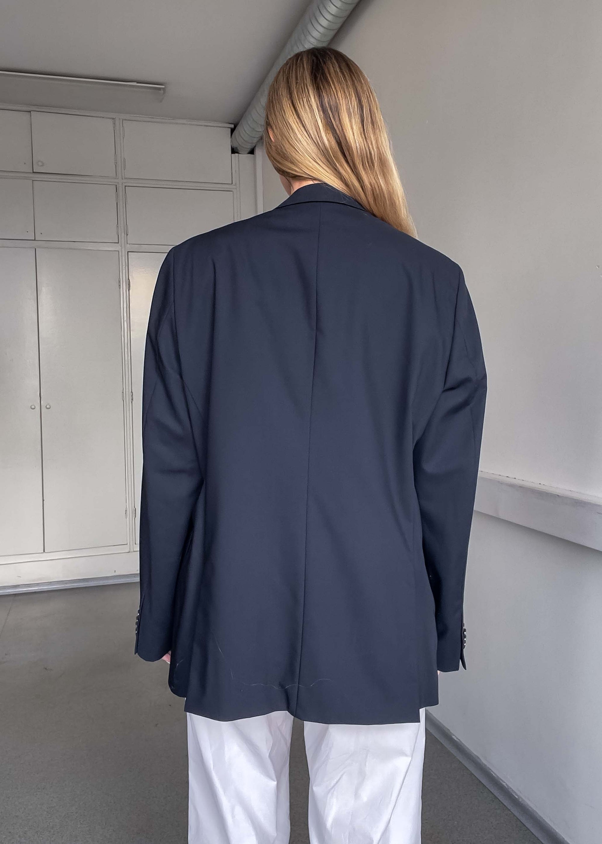 Vintage Navy Blue Oversized 100% WOOL Blazer