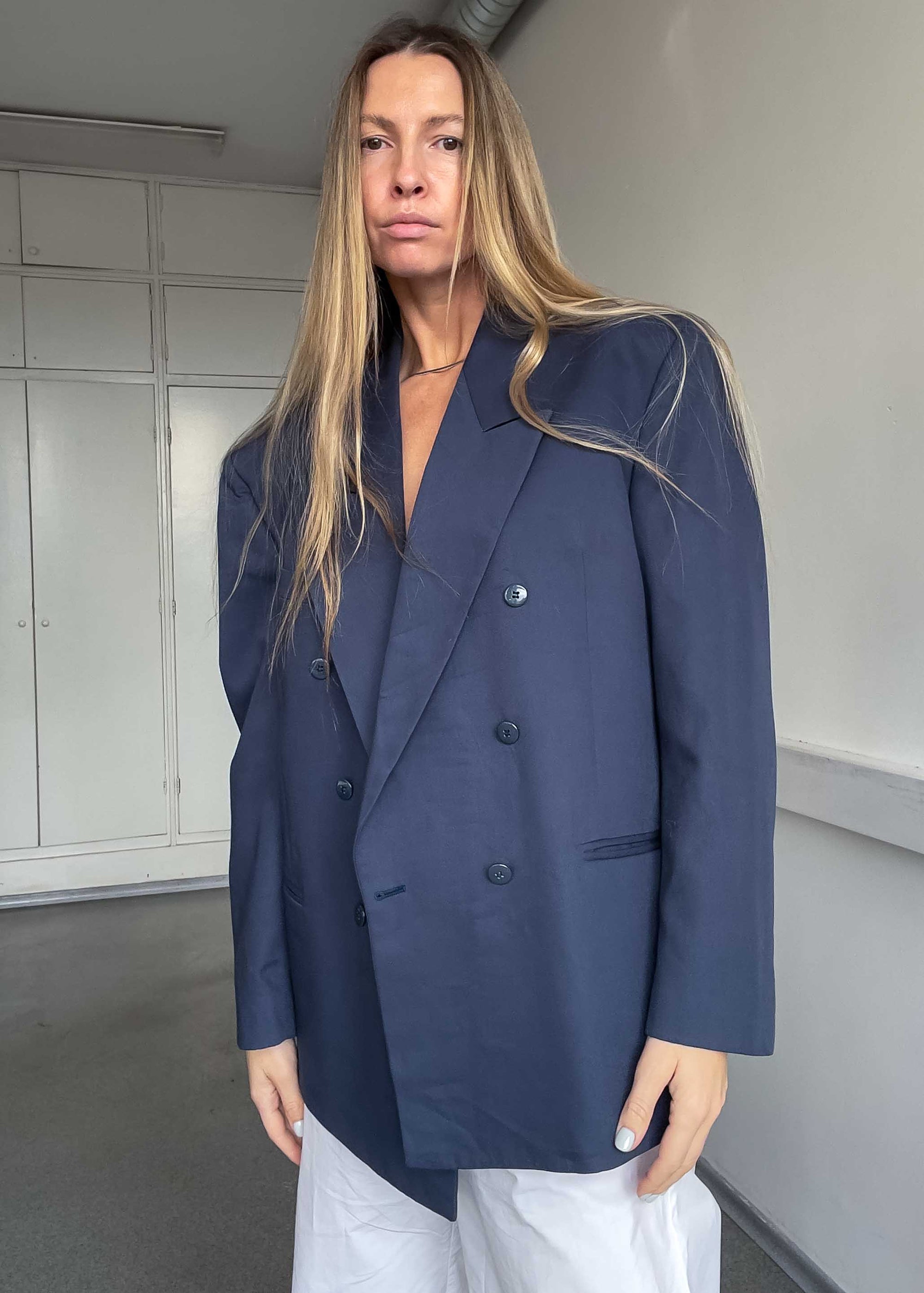 Vintage Blue Oversized Double Breasted Blazer