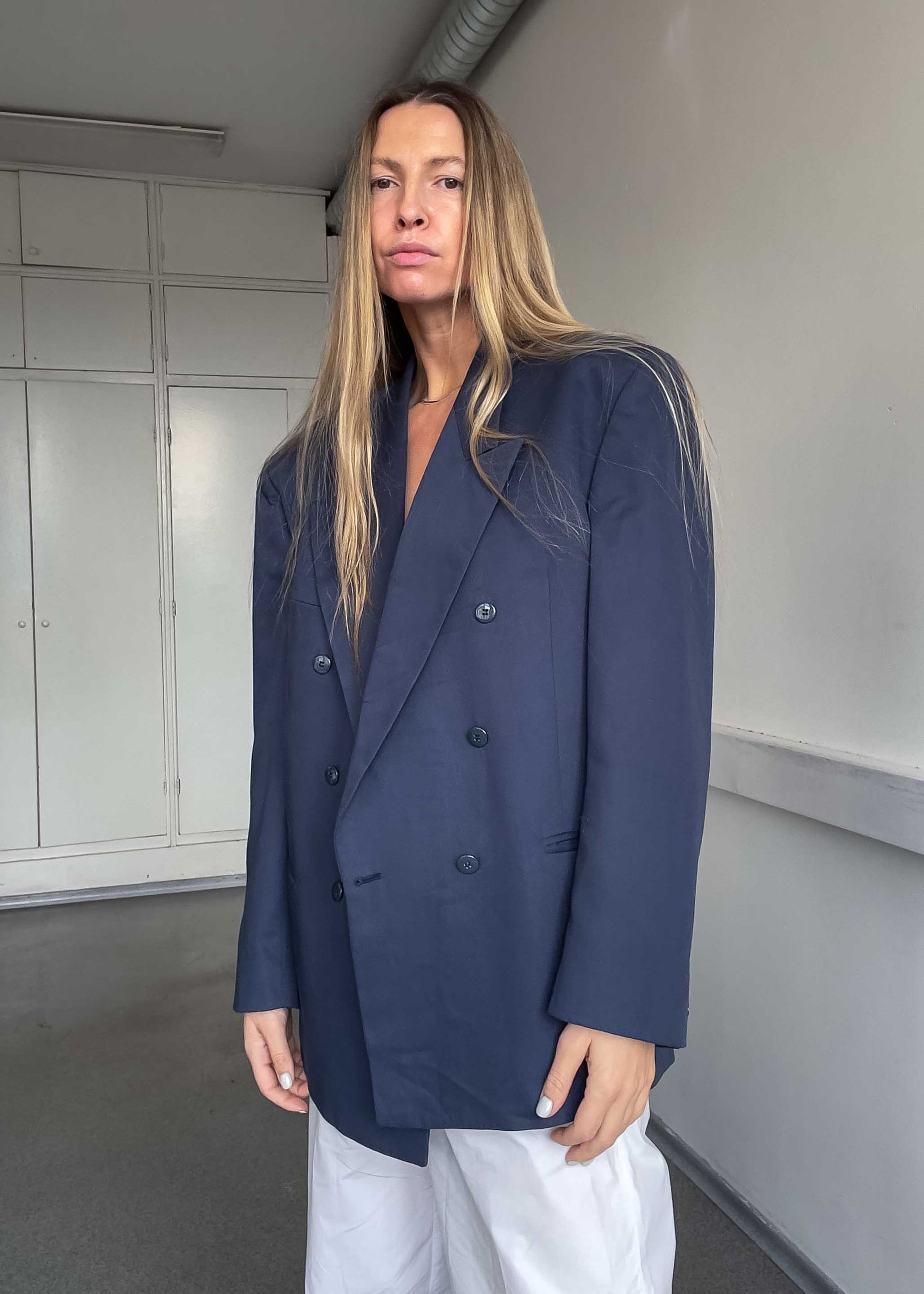 Vintage Blue Oversized Double Breasted Blazer