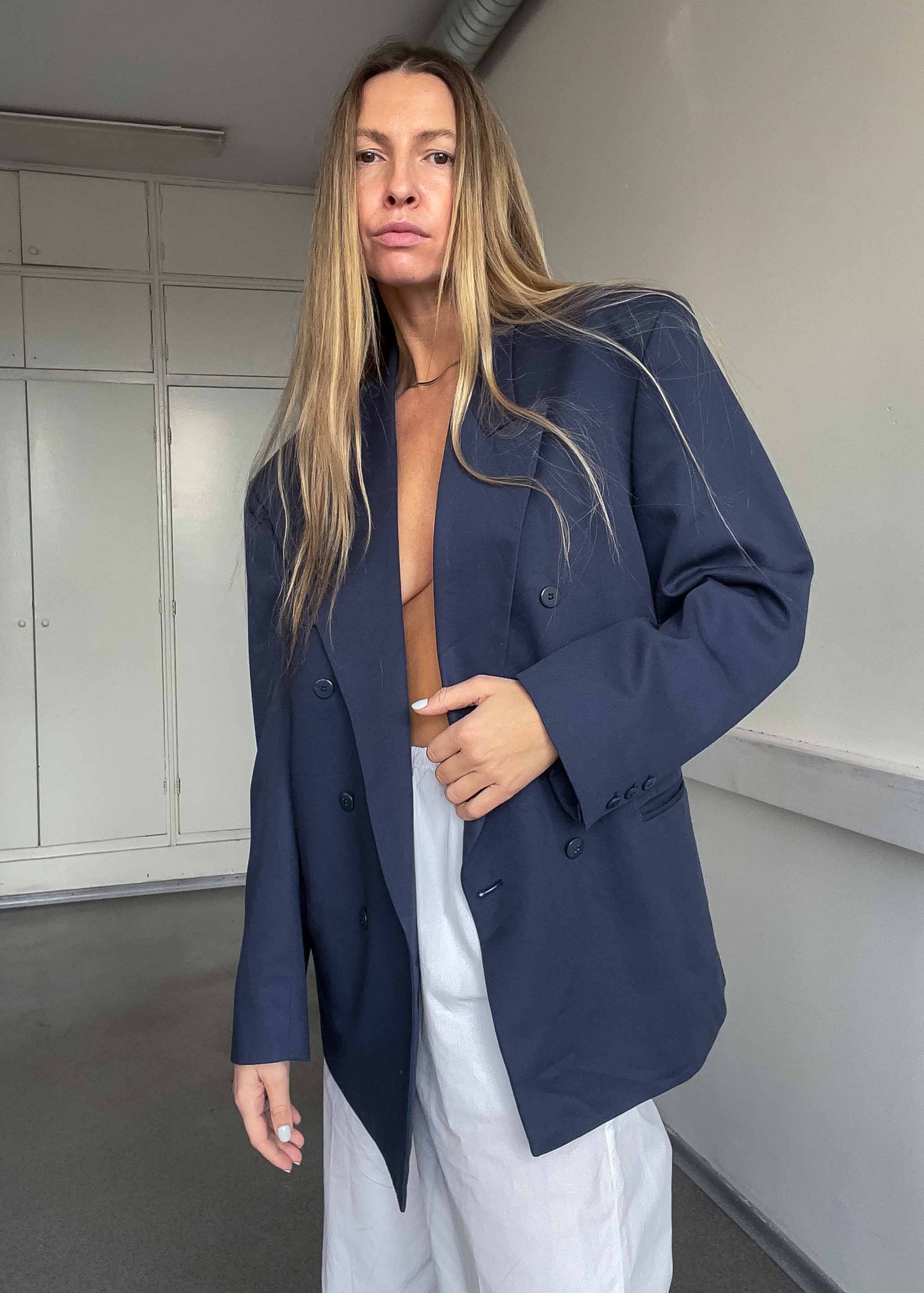 Vintage Blue Oversized Double Breasted Blazer