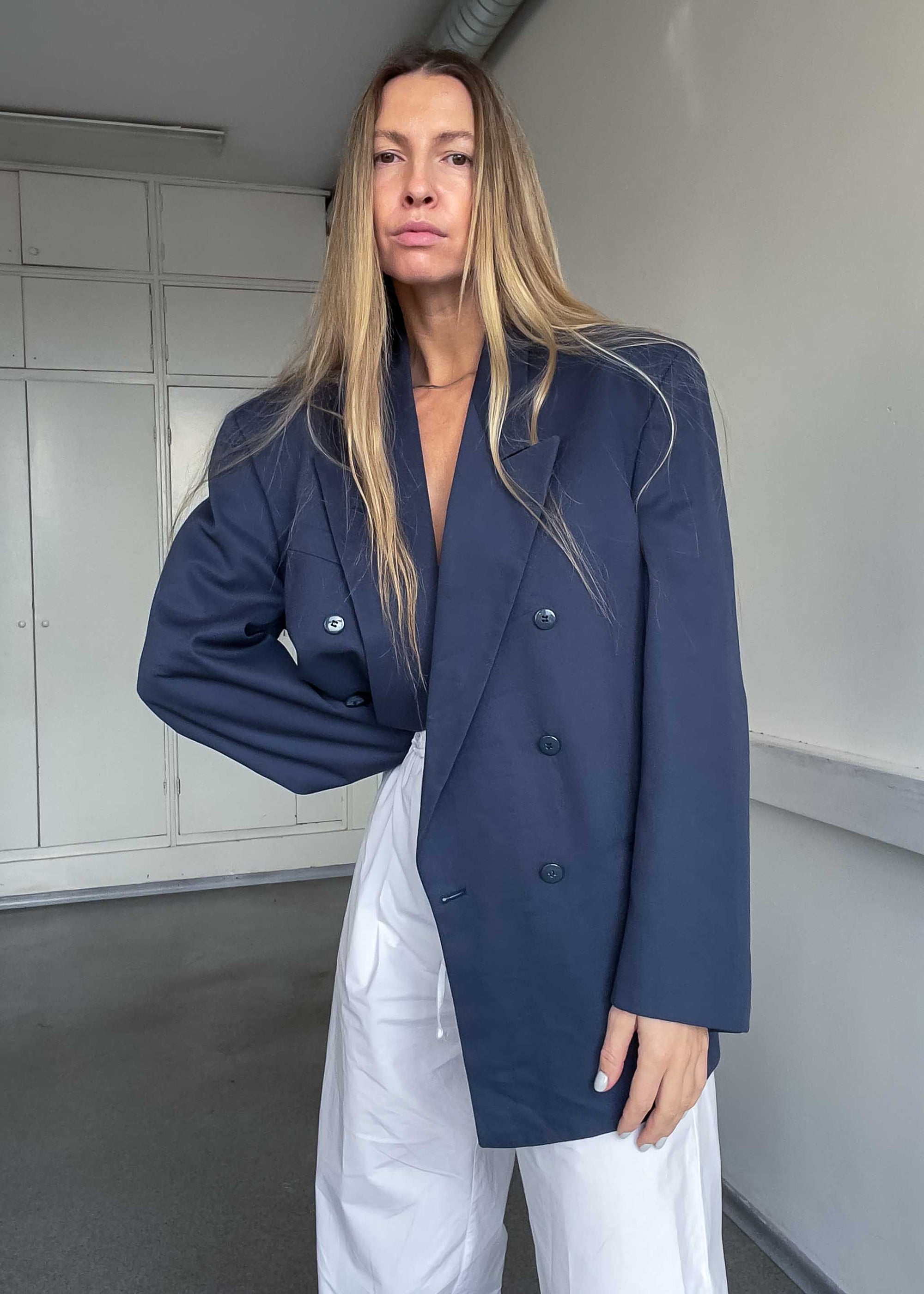 Vintage Blue Oversized Double Breasted Blazer