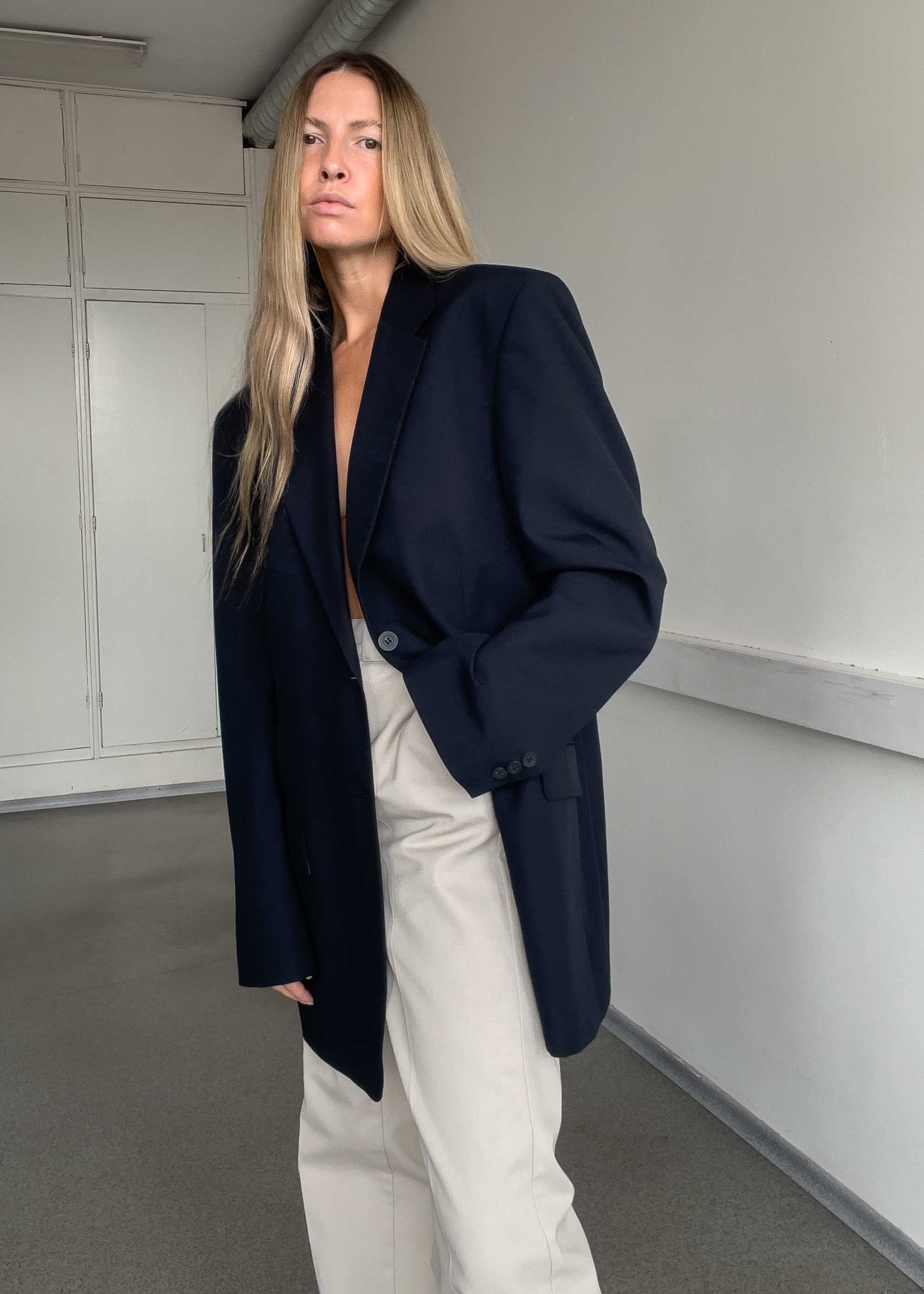 Vintage Navy Blue Oversized Blazer
