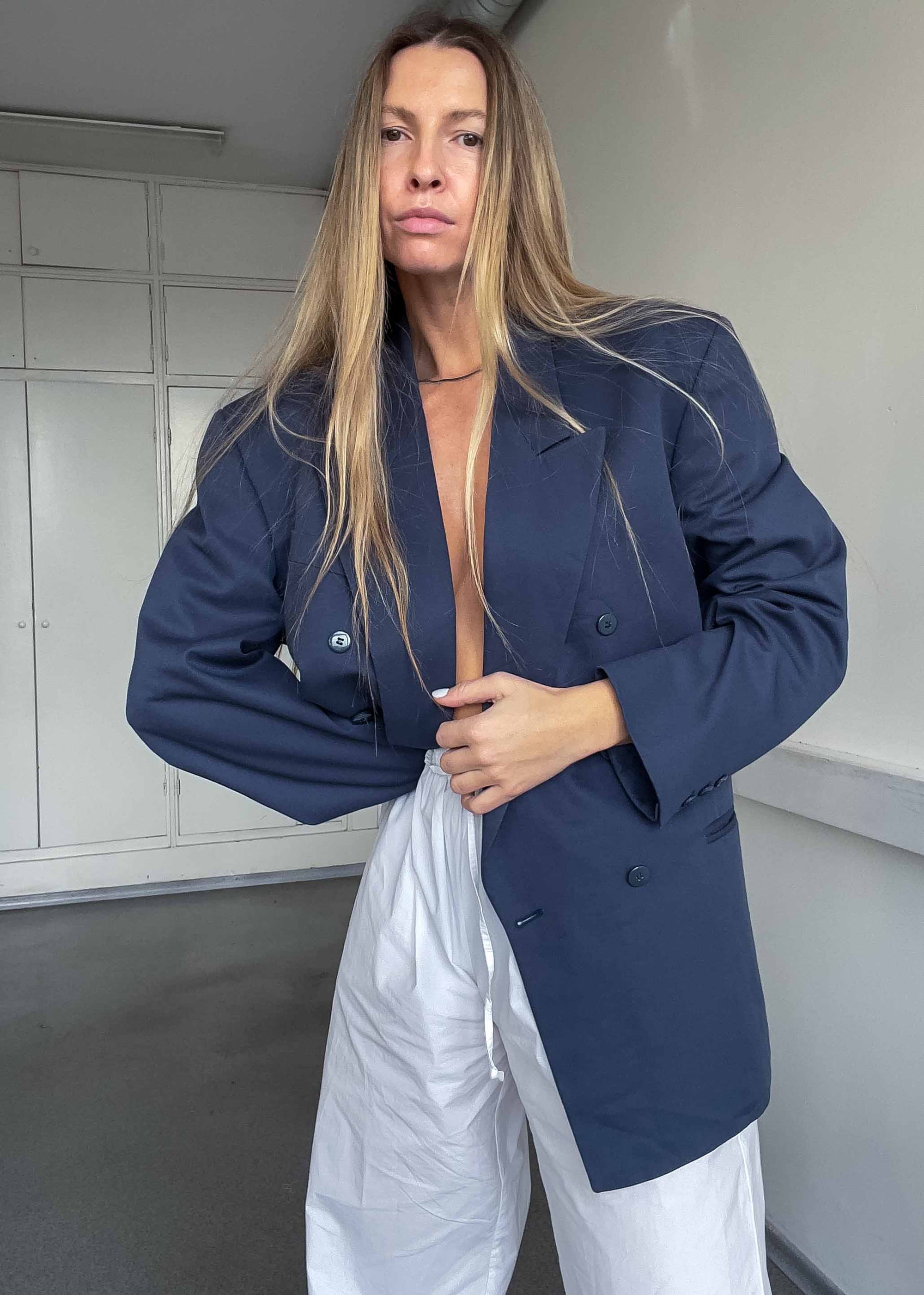 Vintage Blue Oversized Double Breasted Blazer