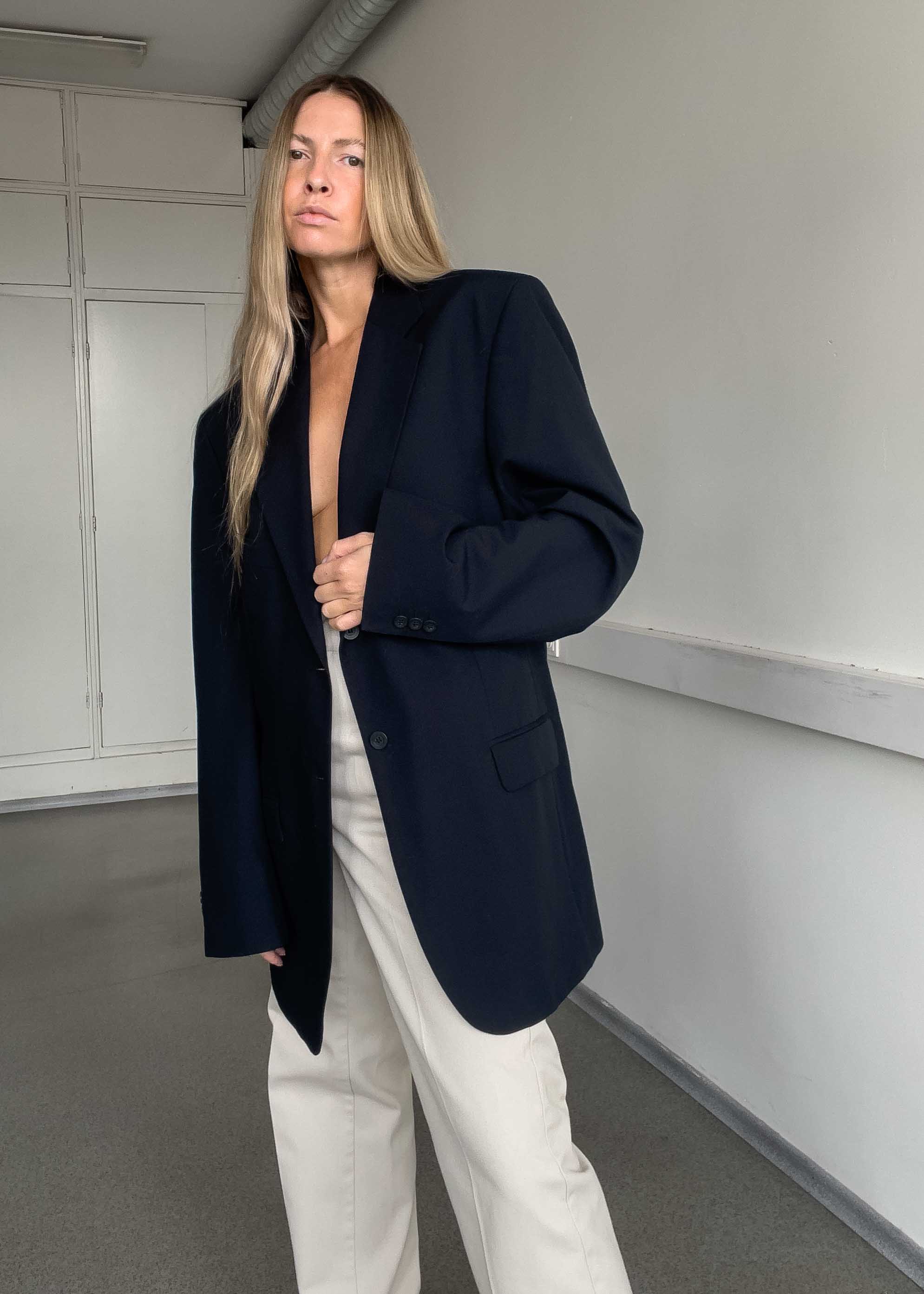 Vintage Navy Blue Oversized Blazer
