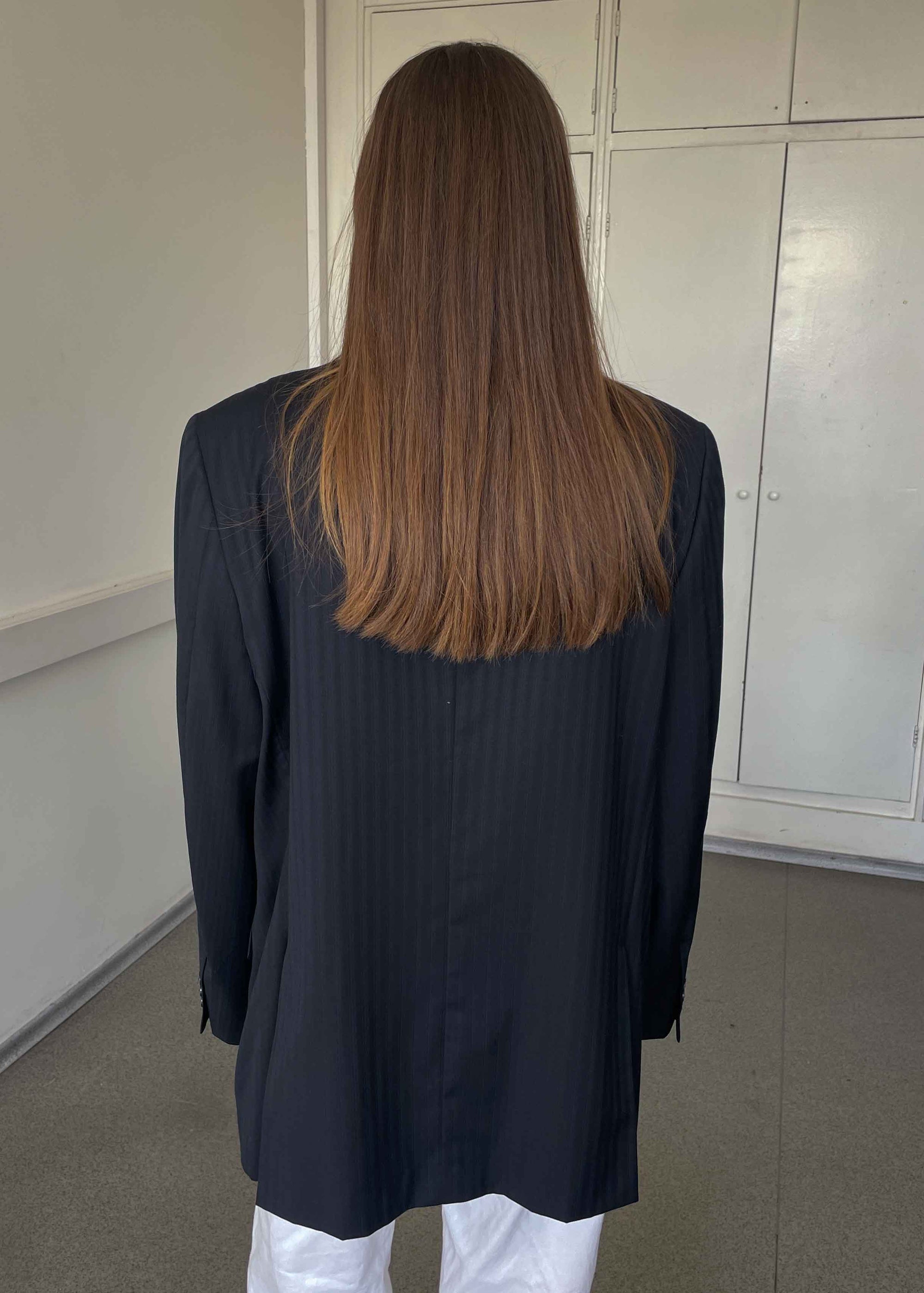 Vintage Navy Blue Stripe Patterned Oversized Blazer