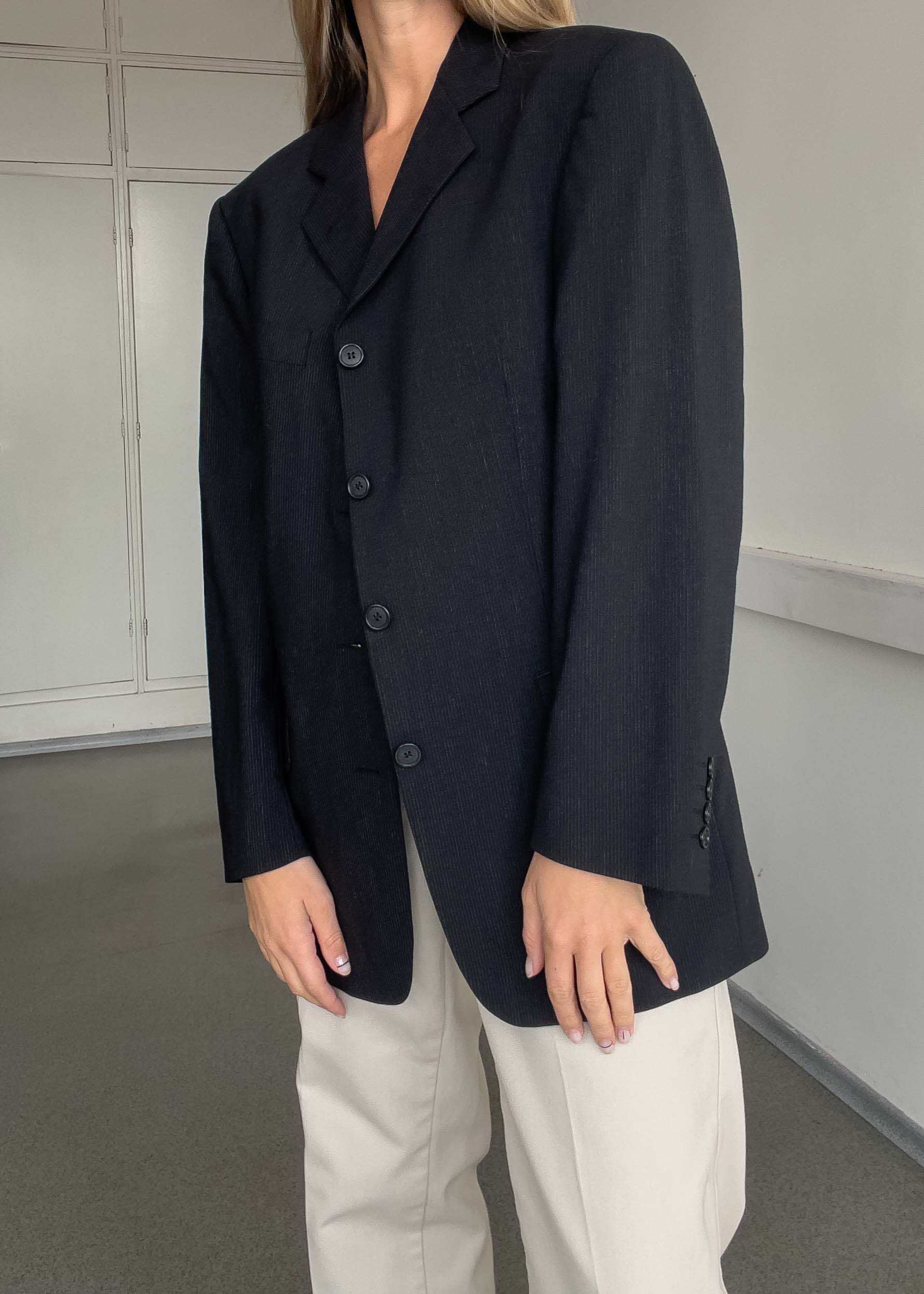 Vintage Black Stripy Oversized Blazer