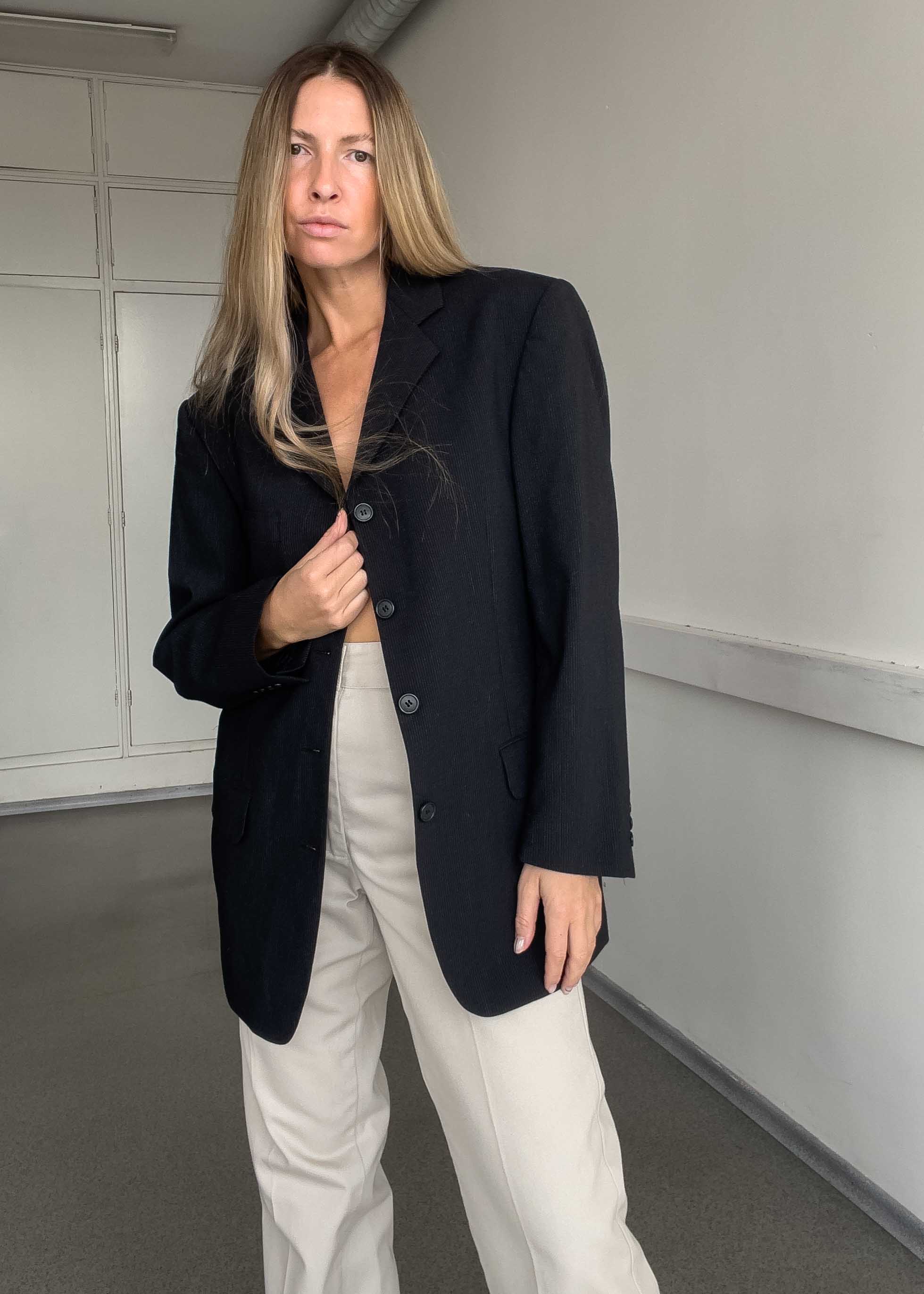 Vintage Black Stripy Oversized Blazer