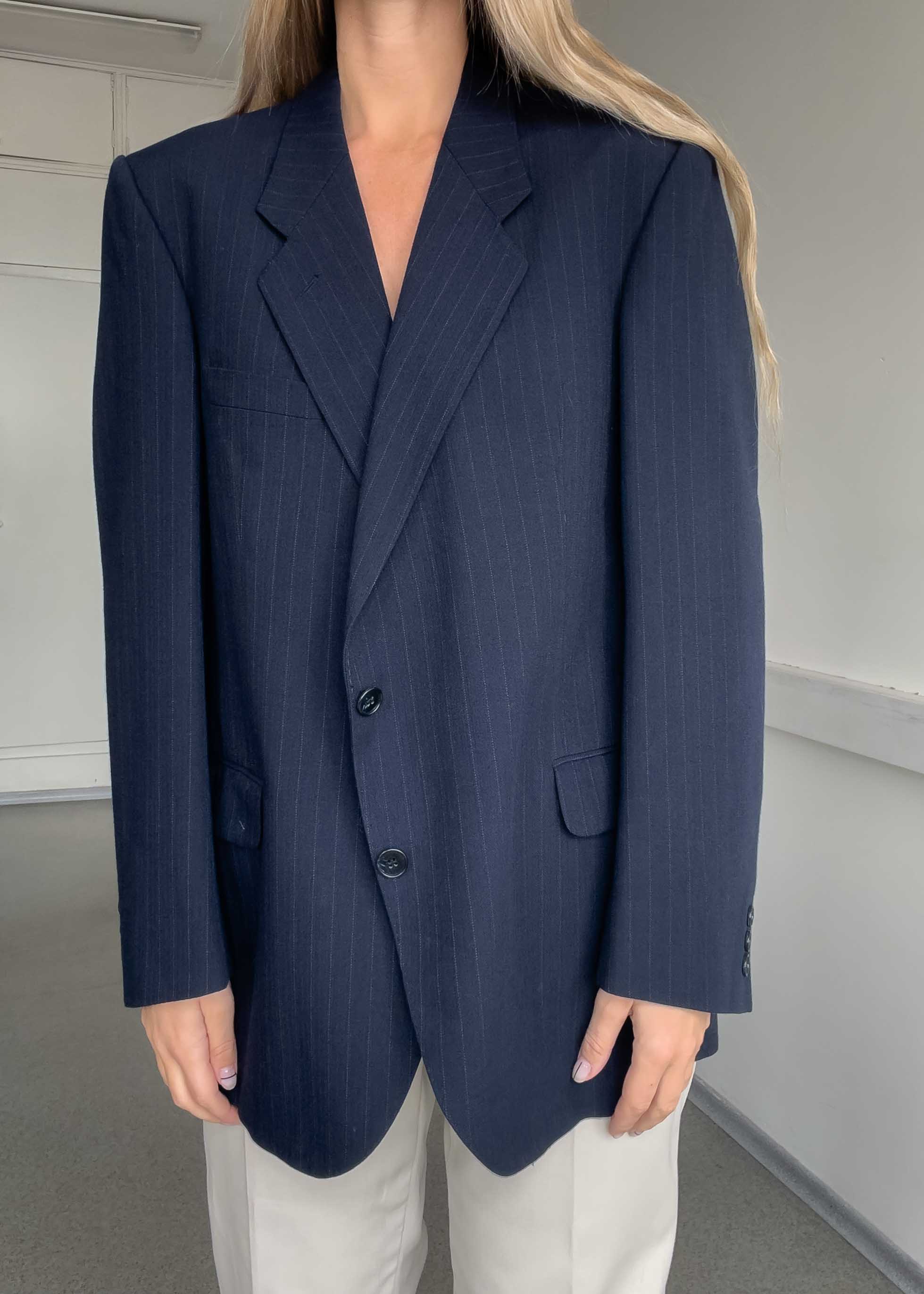Vintage Blue Stripy Oversized Blazer