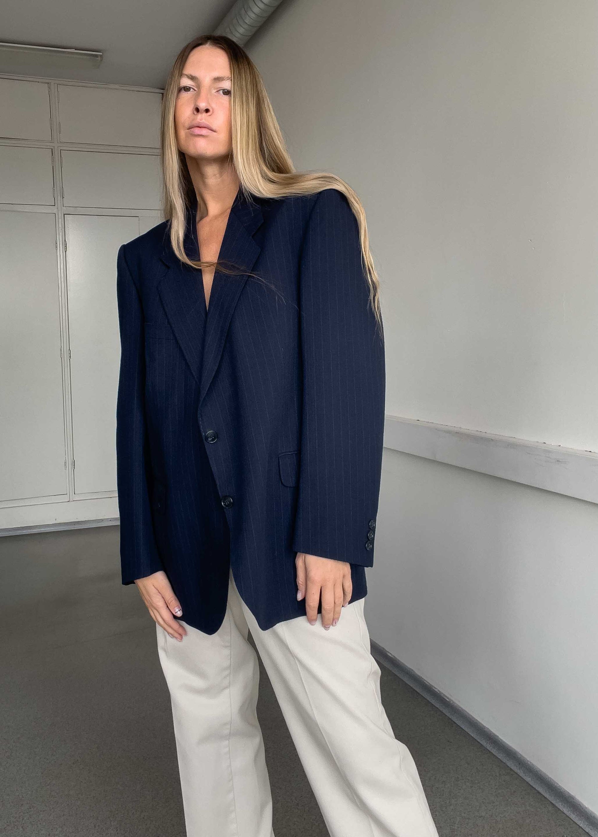 Vintage Blue Stripy Oversized Blazer