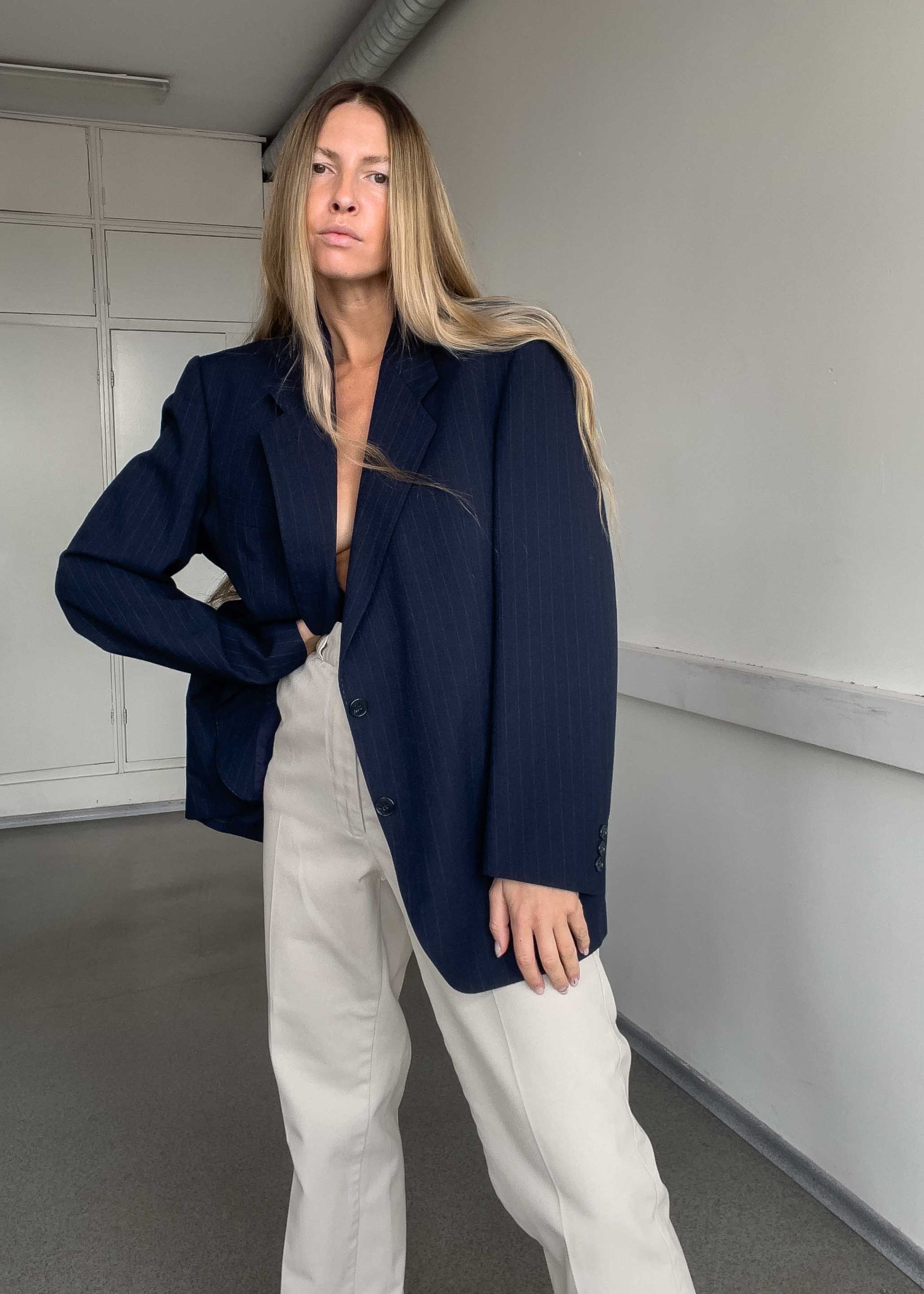 Vintage Blue Stripy Oversized Blazer