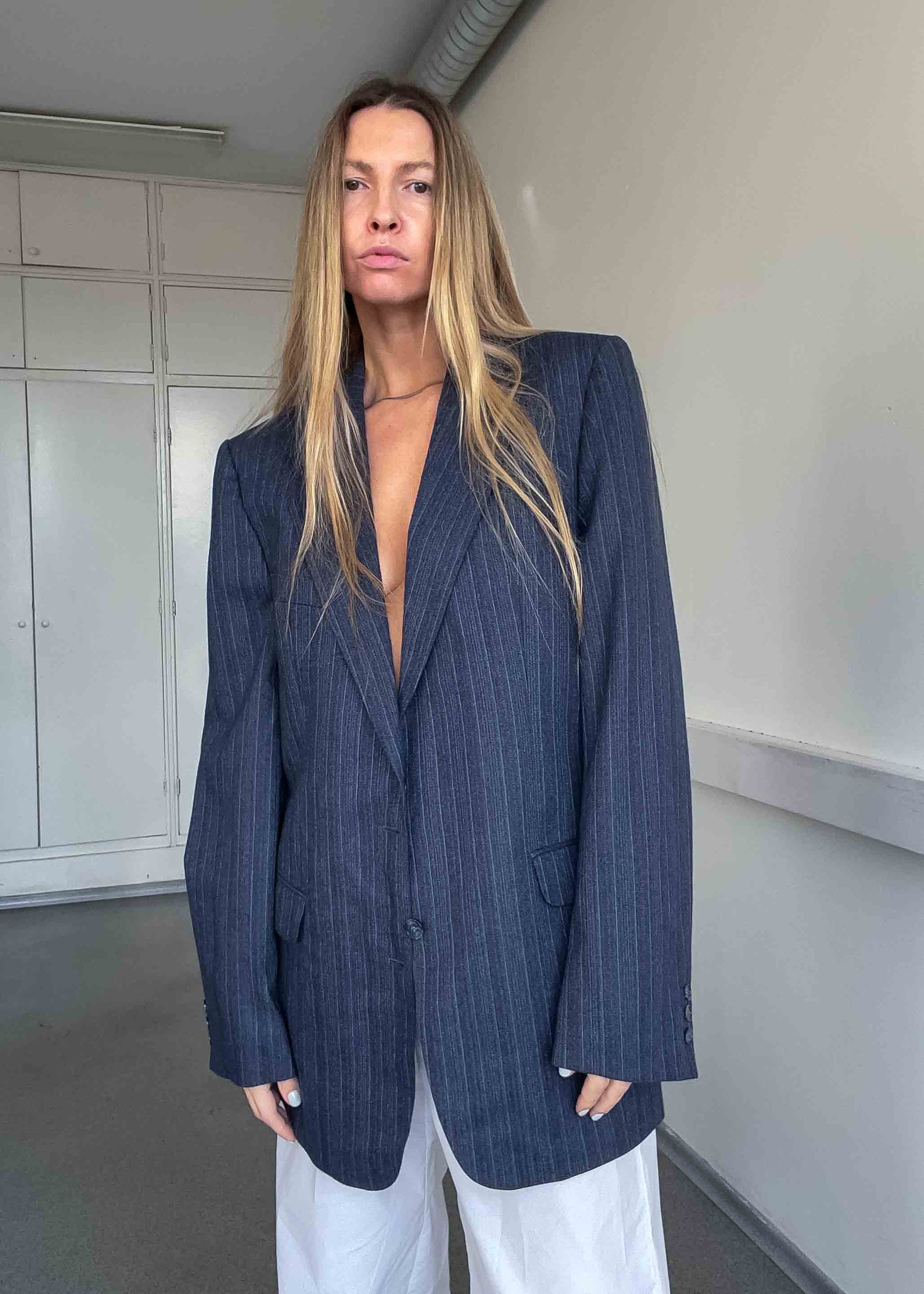 Vintage Blue Oversized 100% WOOL Blazer