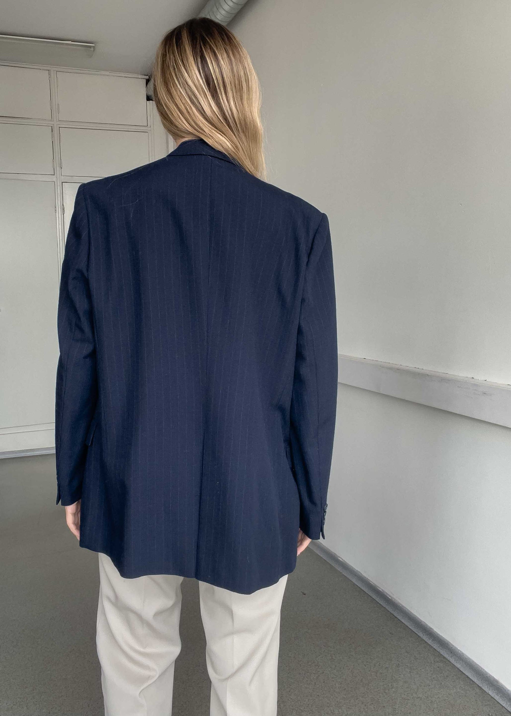 Vintage Blue Stripy Oversized Blazer