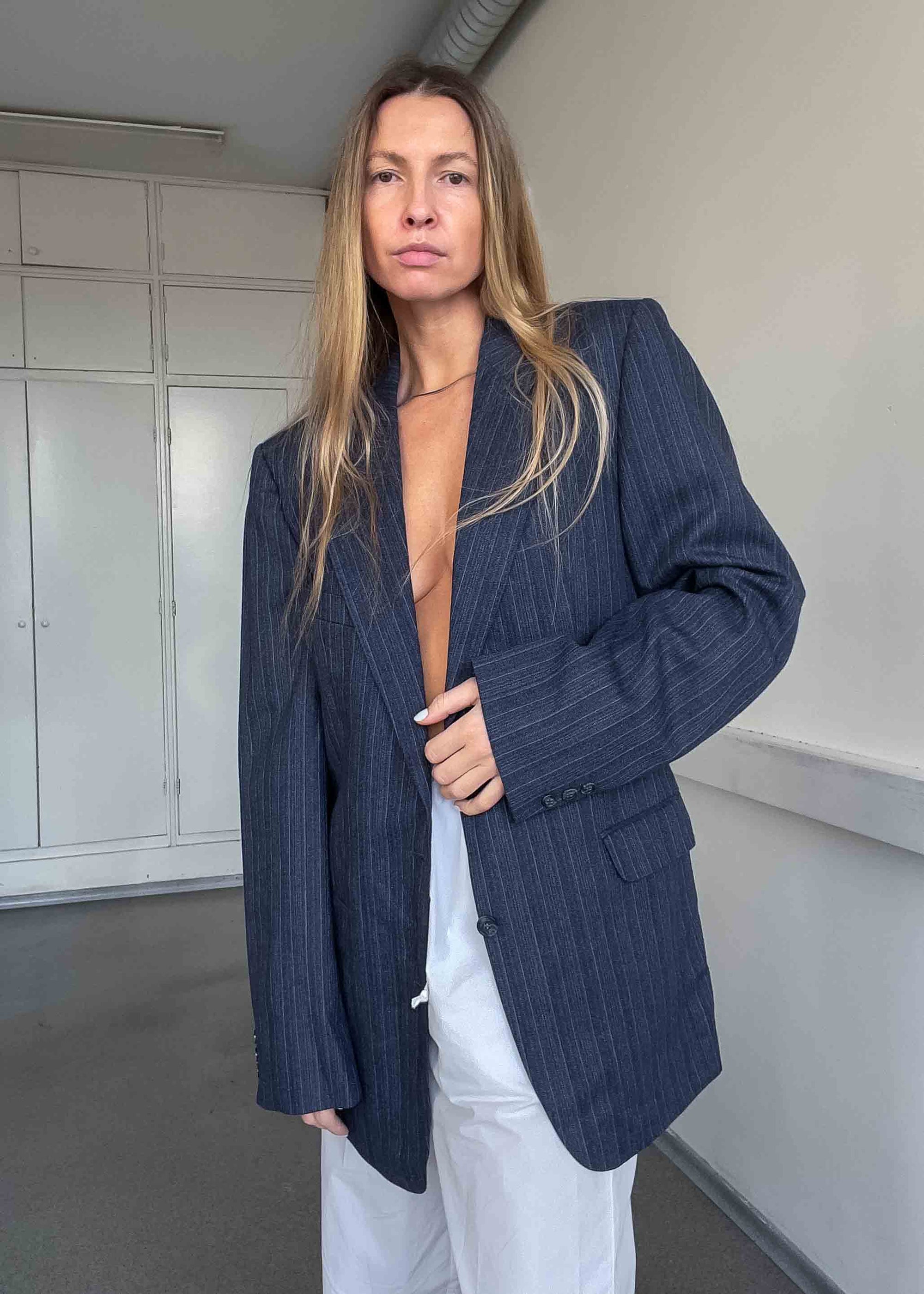 Vintage Blue Oversized 100% WOOL Blazer