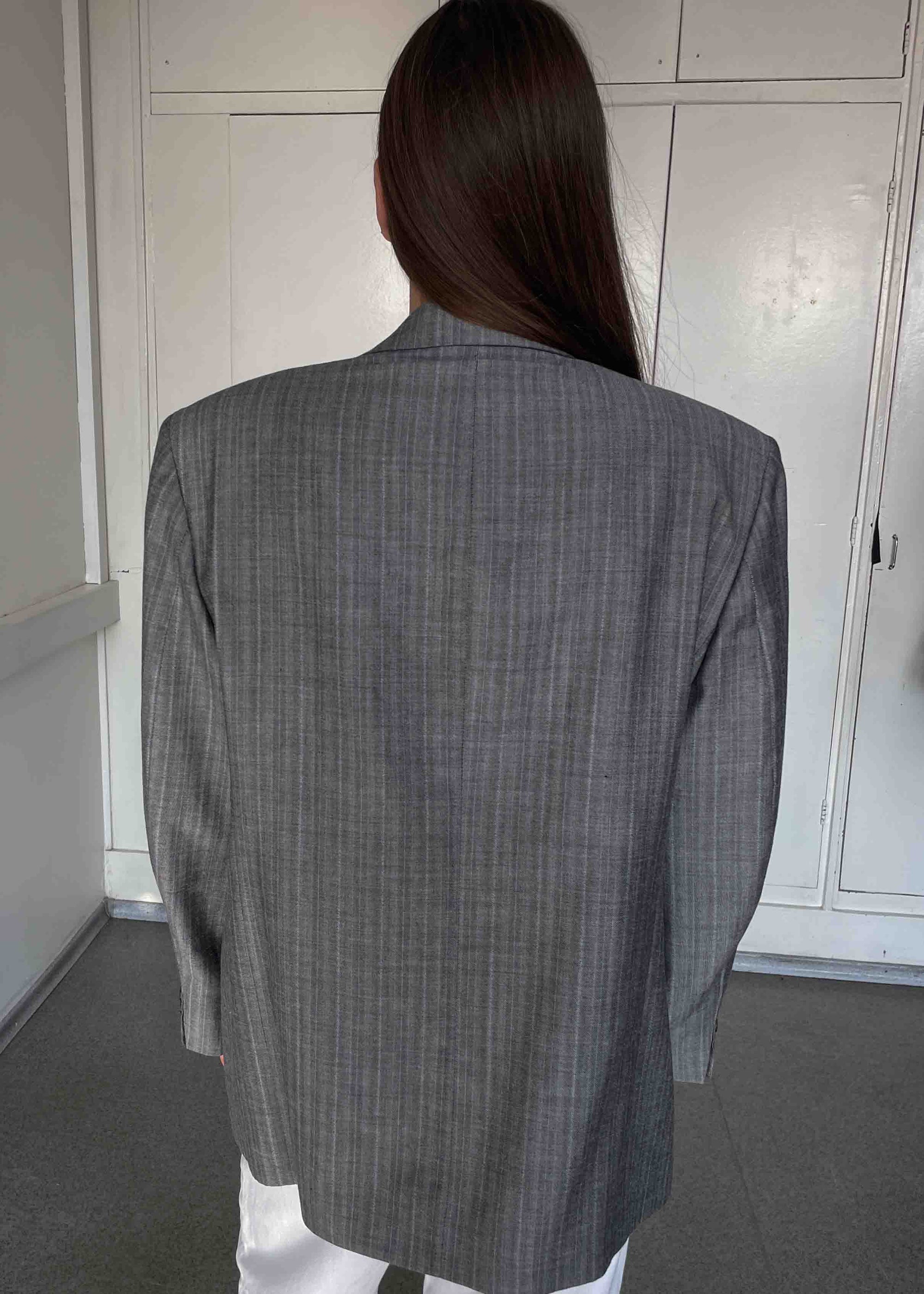 Vintage Light Grey Patterned Oversized Blazer