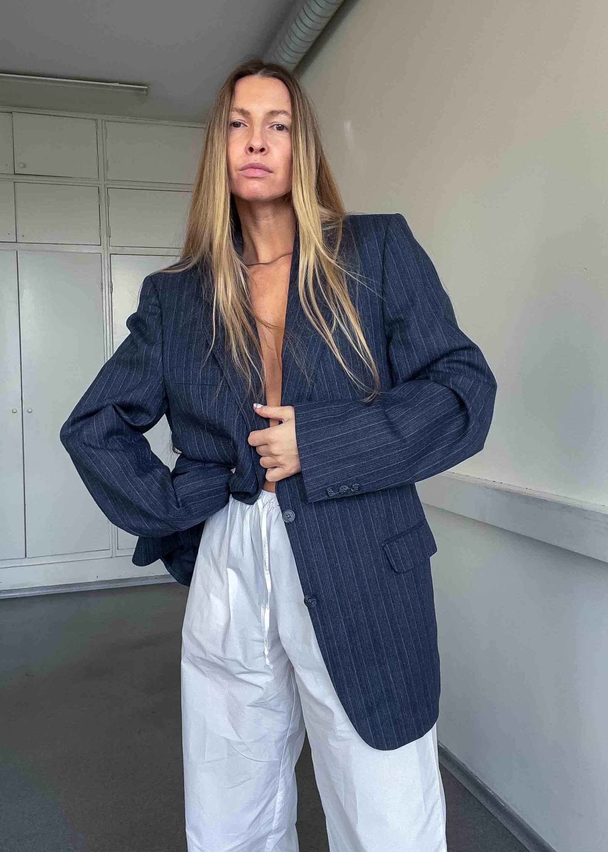 Vintage Blue Oversized 100% WOOL Blazer