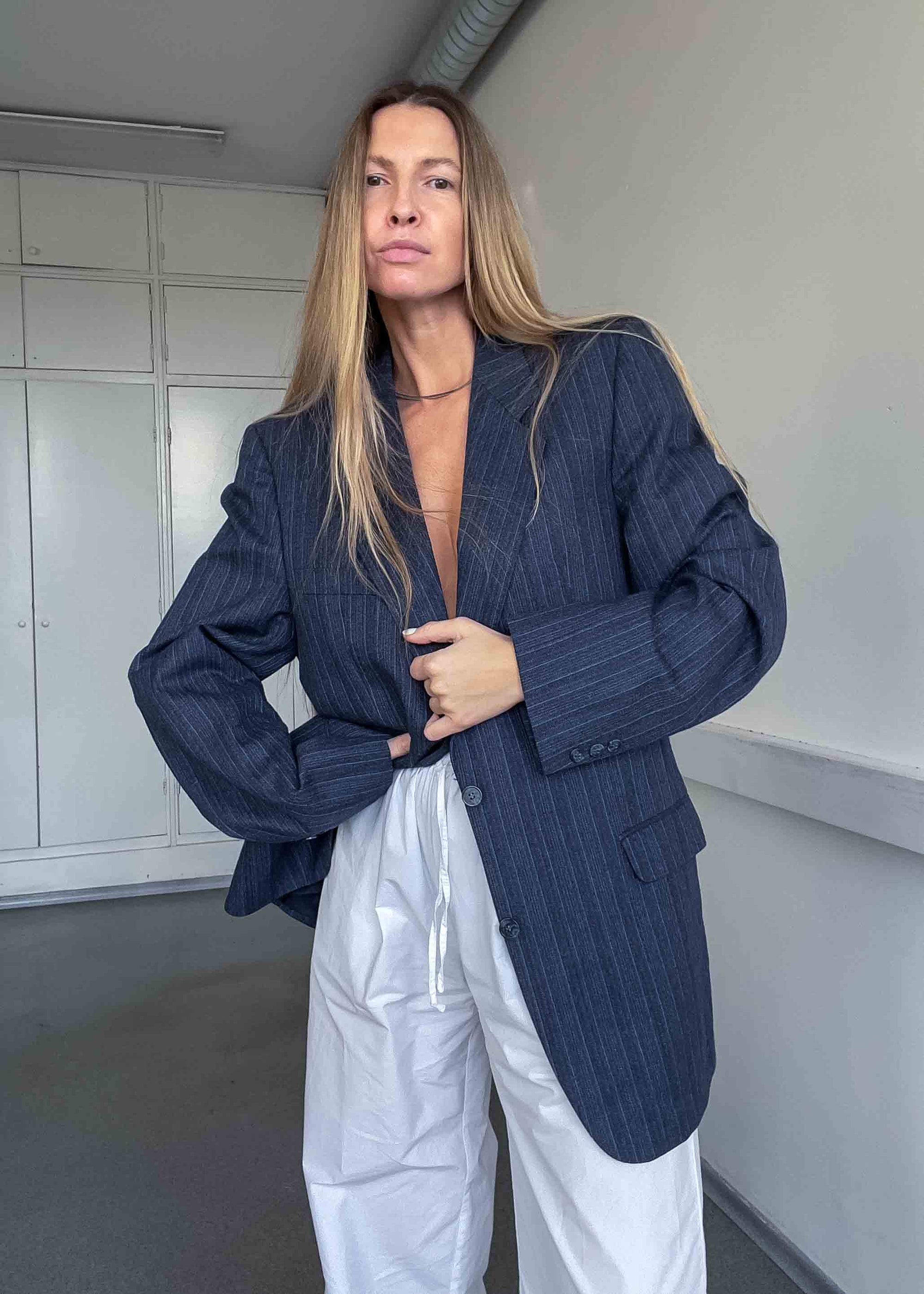 Vintage Blue Oversized 100% WOOL Blazer