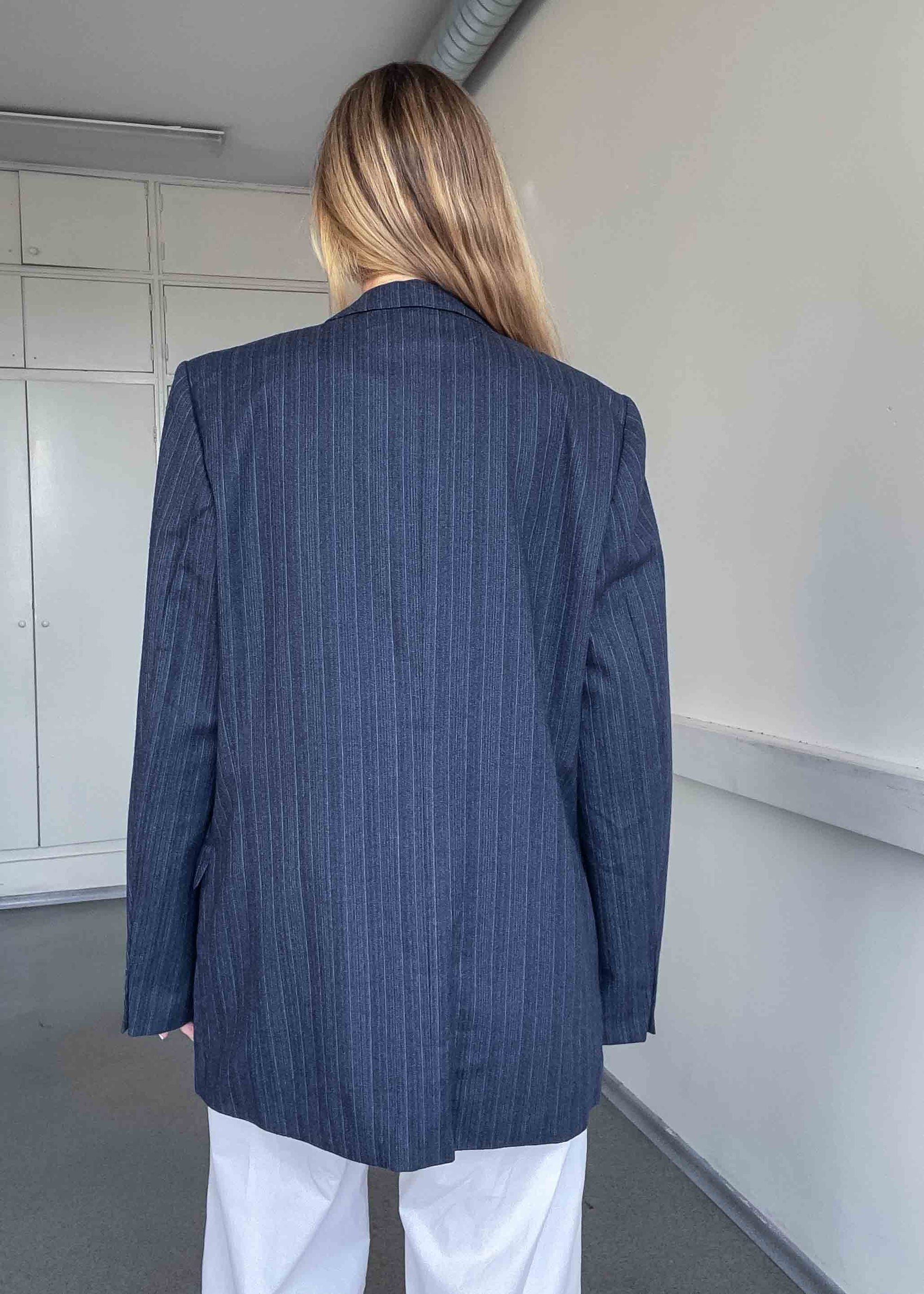 Vintage Blue Oversized 100% WOOL Blazer