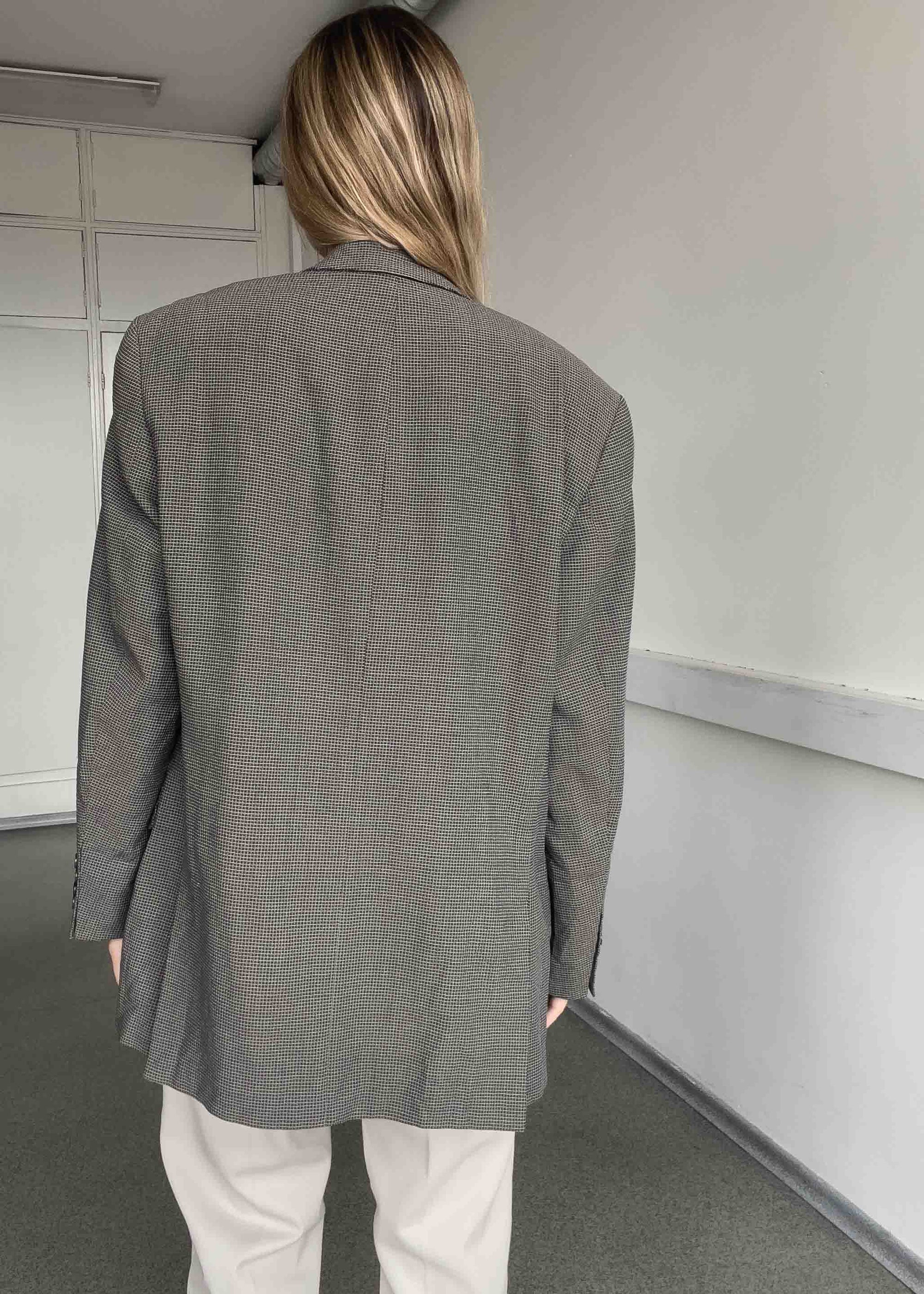Vintage Grey Checked Oversized Blazer