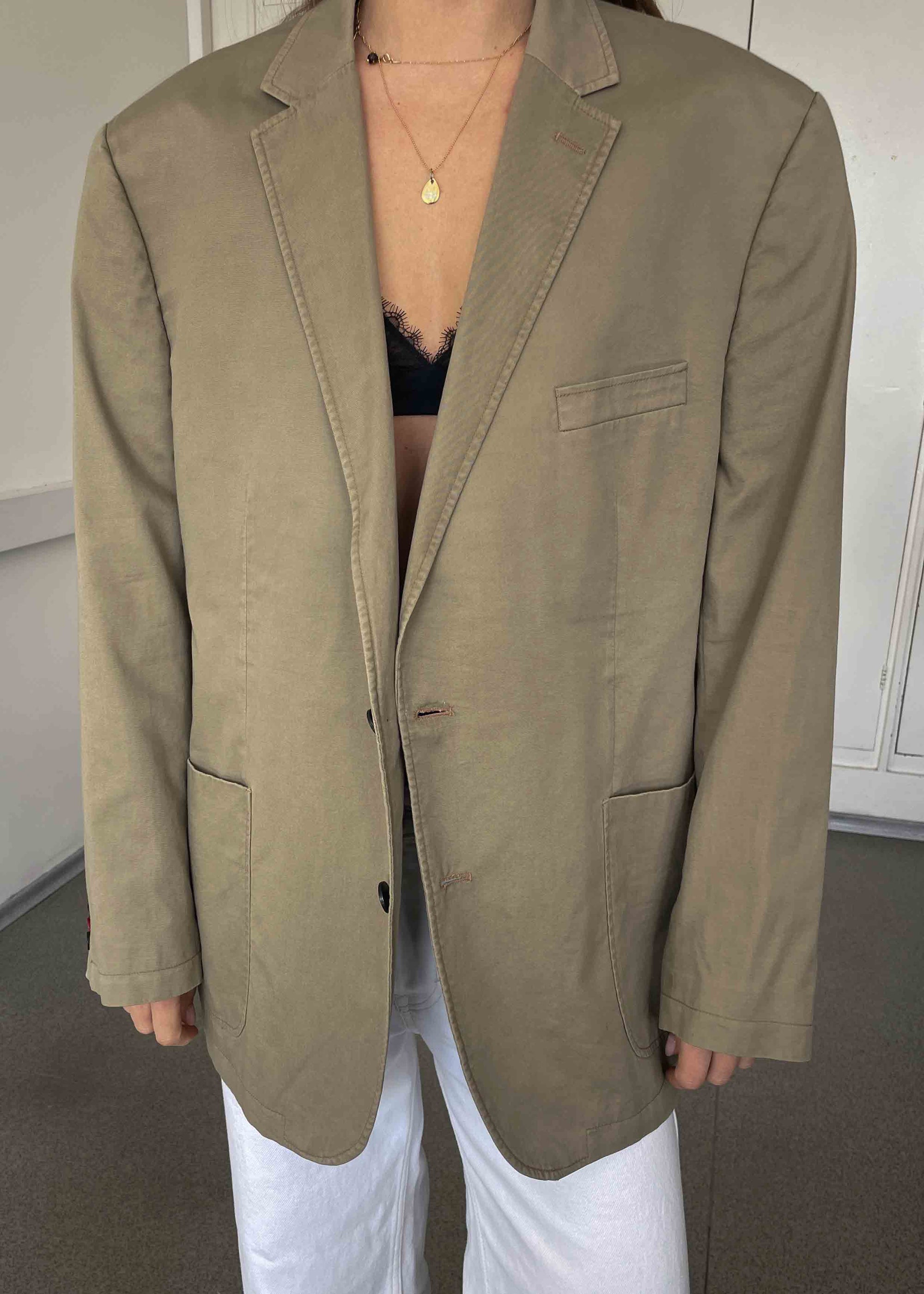 Vintage Beige Oversized Cotton Blazer