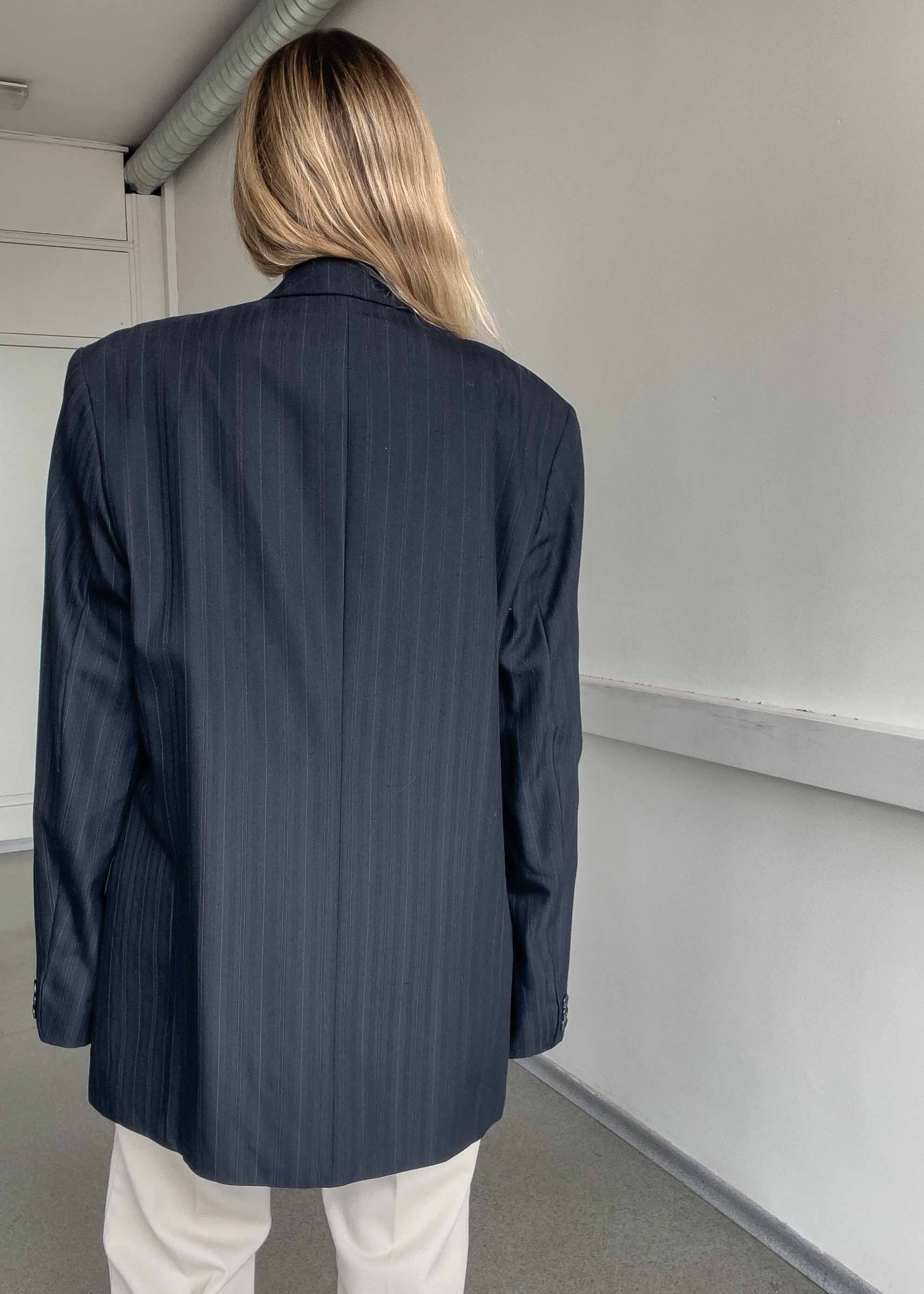 Vintage Blue Stripy Oversized Double Breasted Blazer