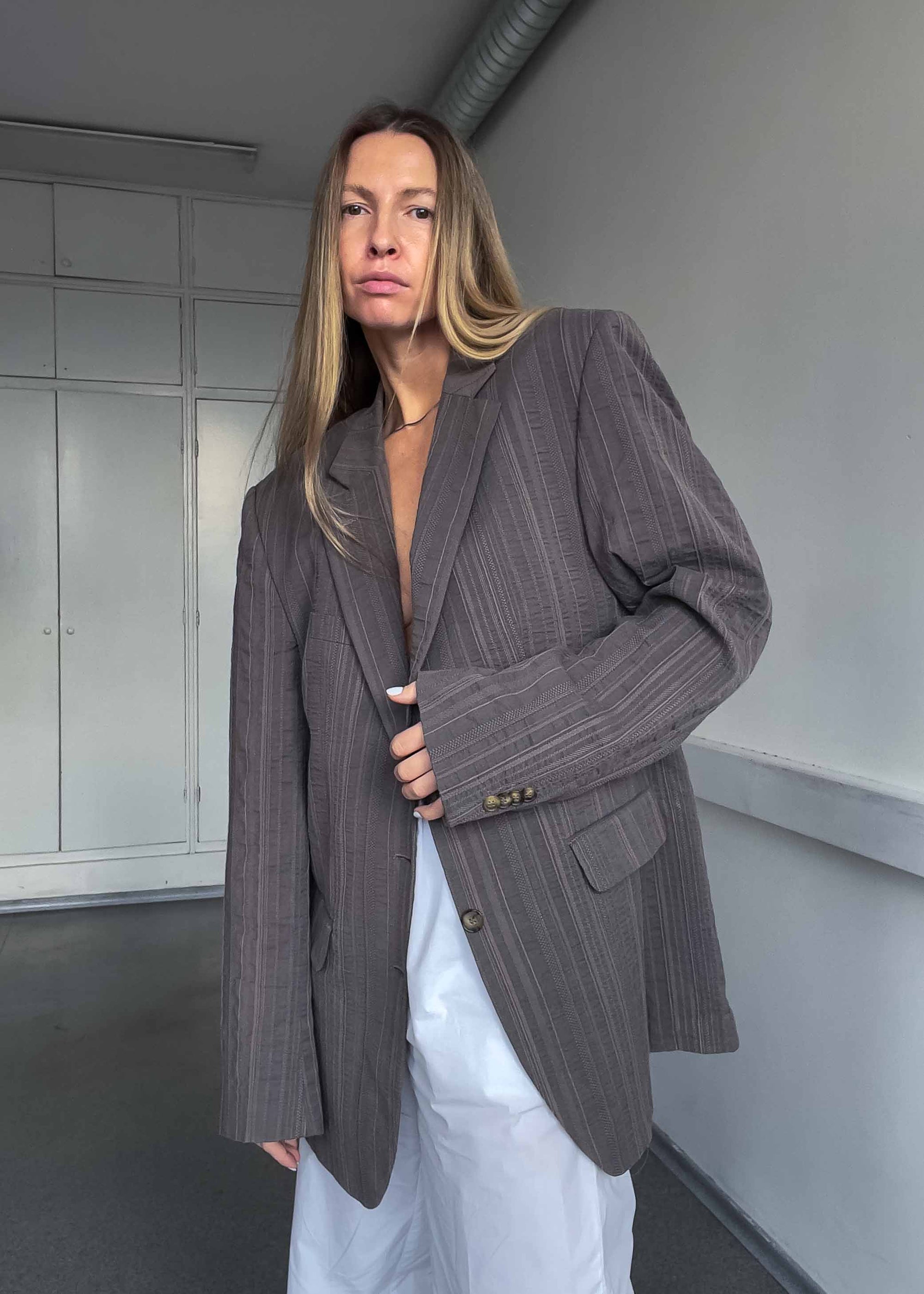 Vintage Brown Patterned Oversized Blazer