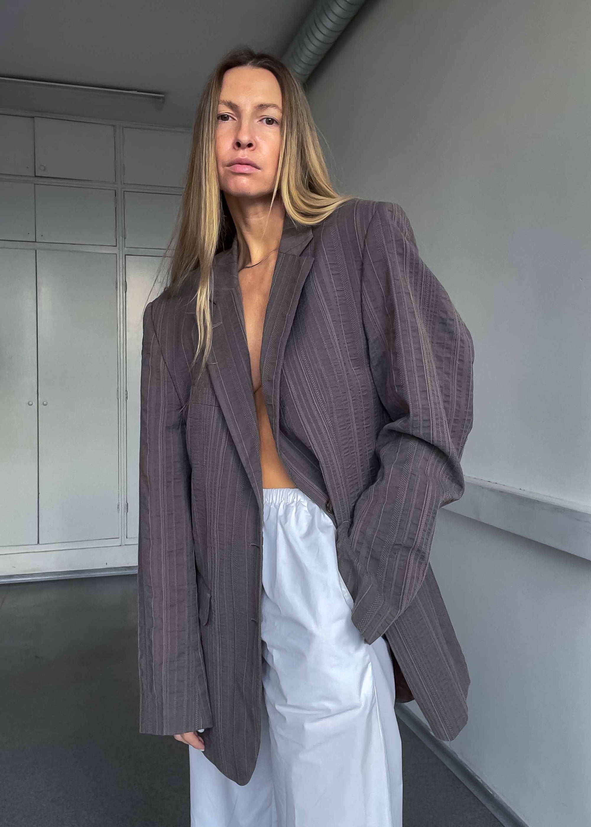 Vintage Brown Patterned Oversized Blazer