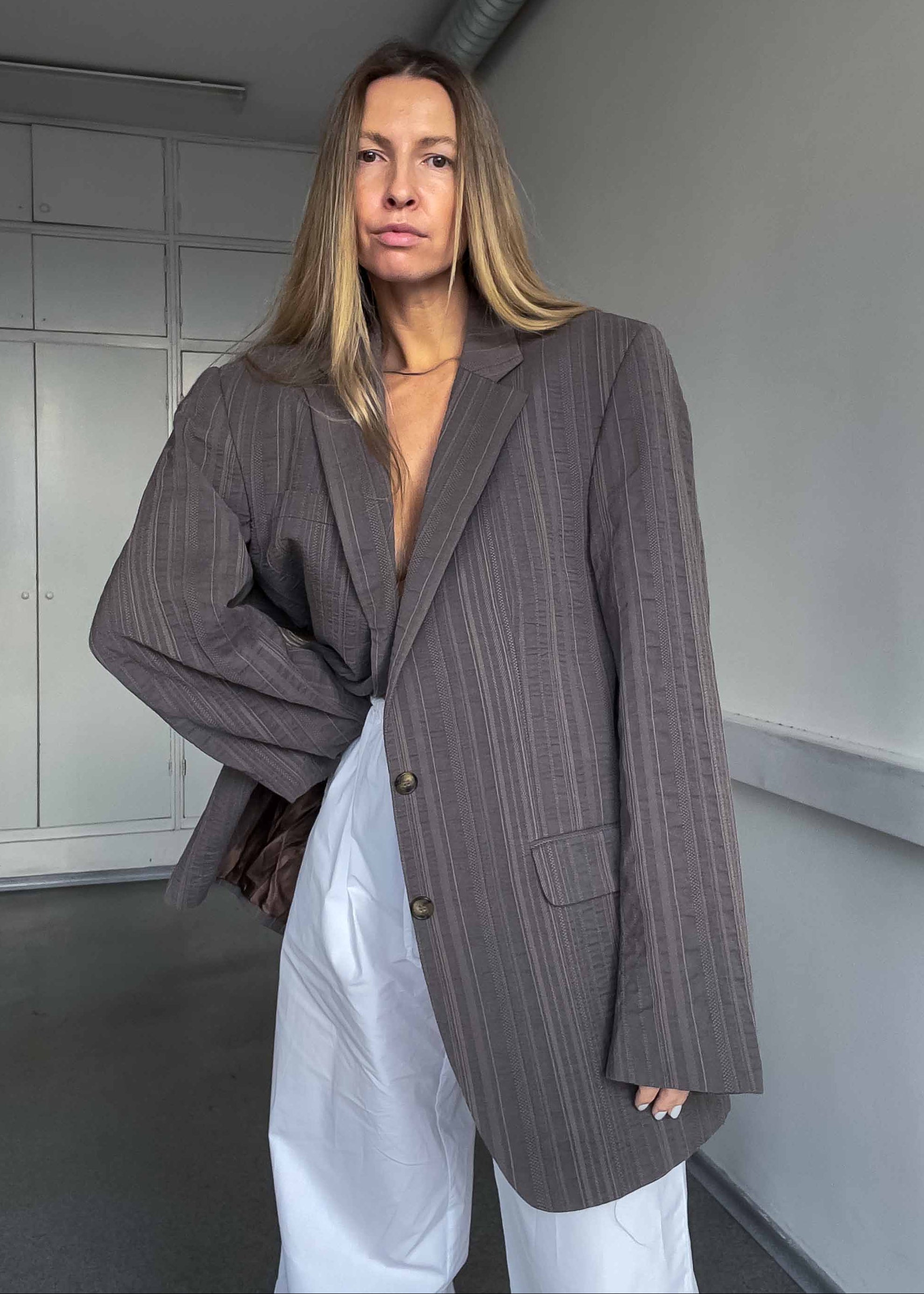 Vintage Brown Patterned Oversized Blazer